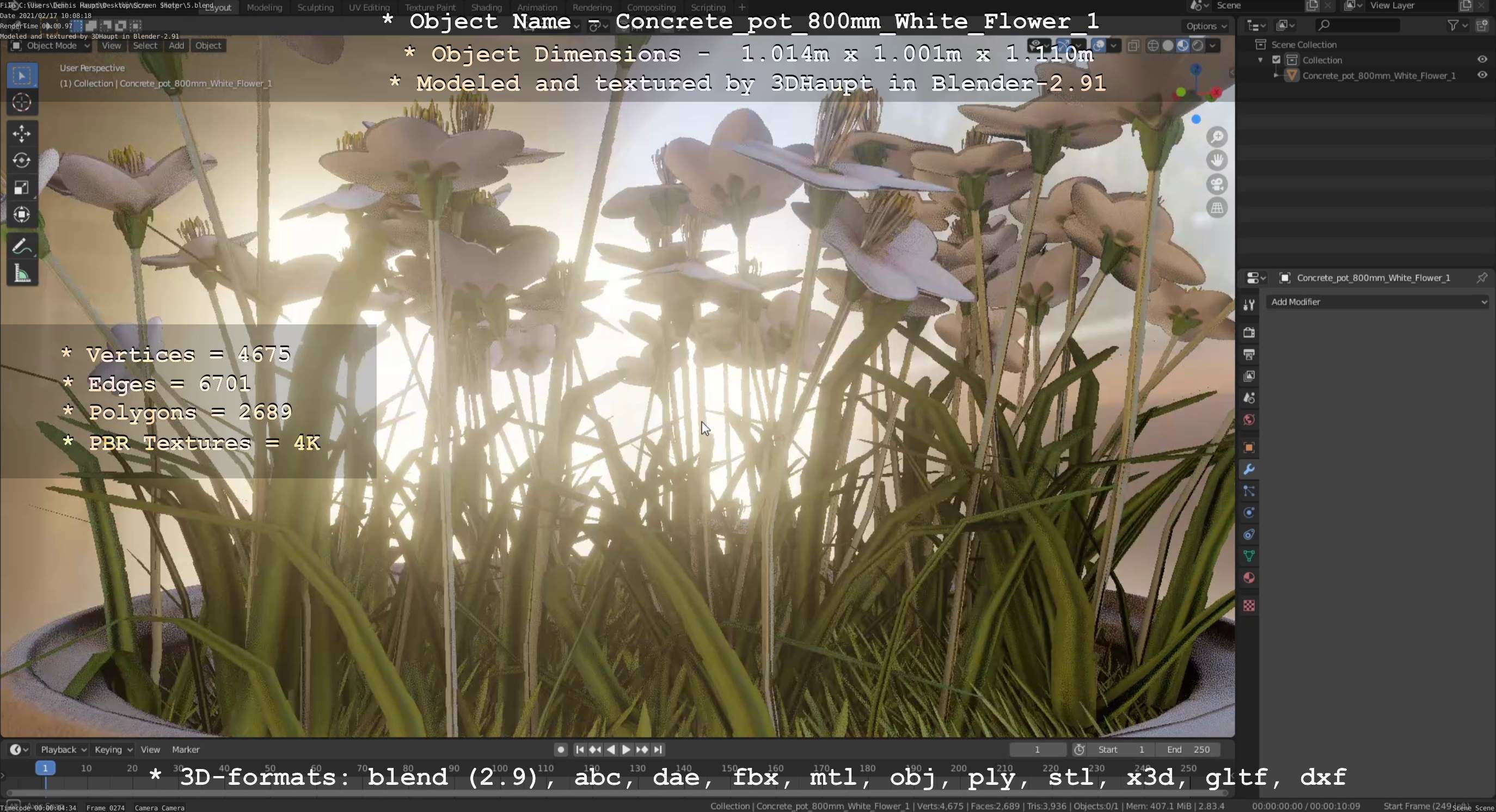 Concrete Pipe Pot 800mm with White Version 1 Low-poly 3D model_51