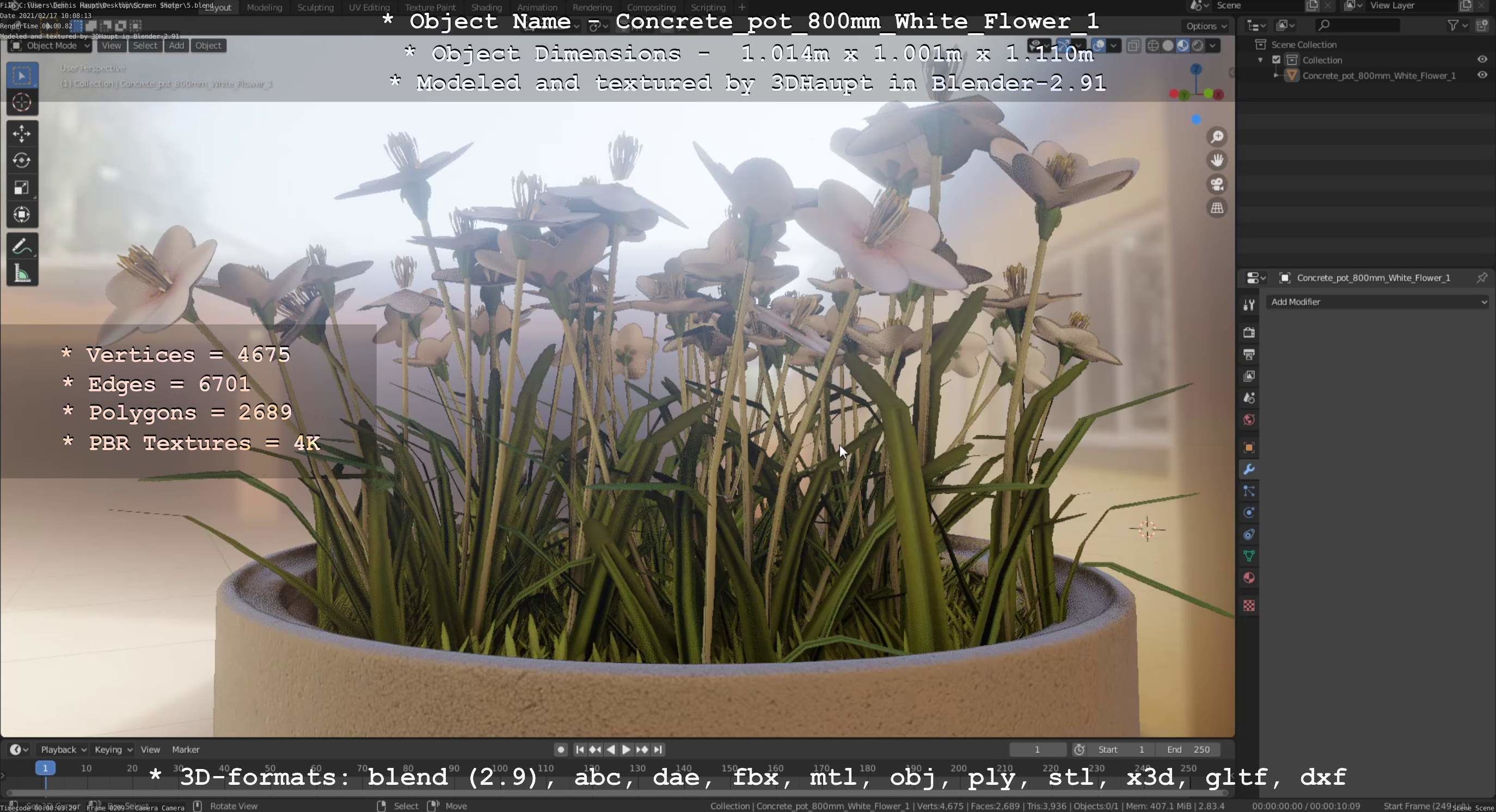 Concrete Pipe Pot 800mm with White Version 1 Low-poly 3D model_47