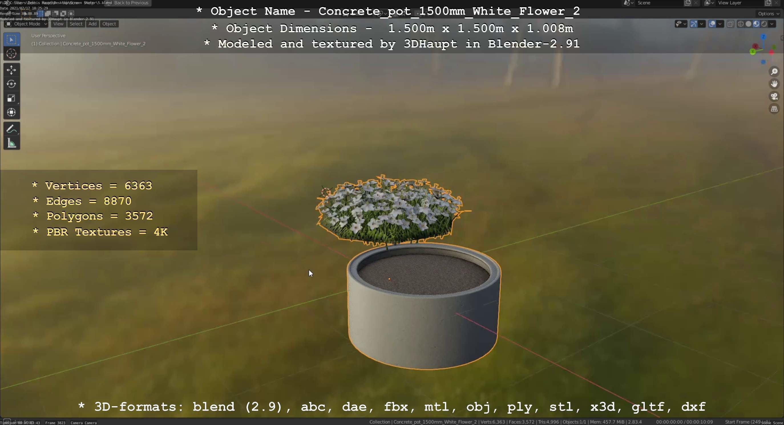 Concrete Pipe Pot 1500mm with White Version 2 Low-poly 3D model_30