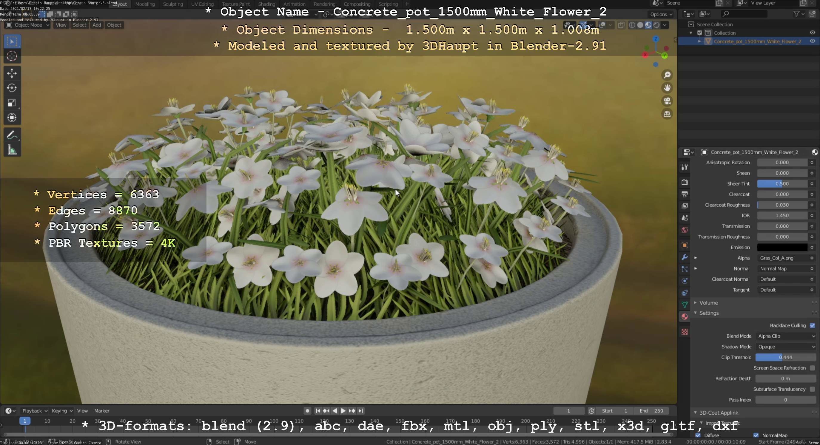 Concrete Pipe Pot 1500mm with White Version 2 Low-poly 3D model_91