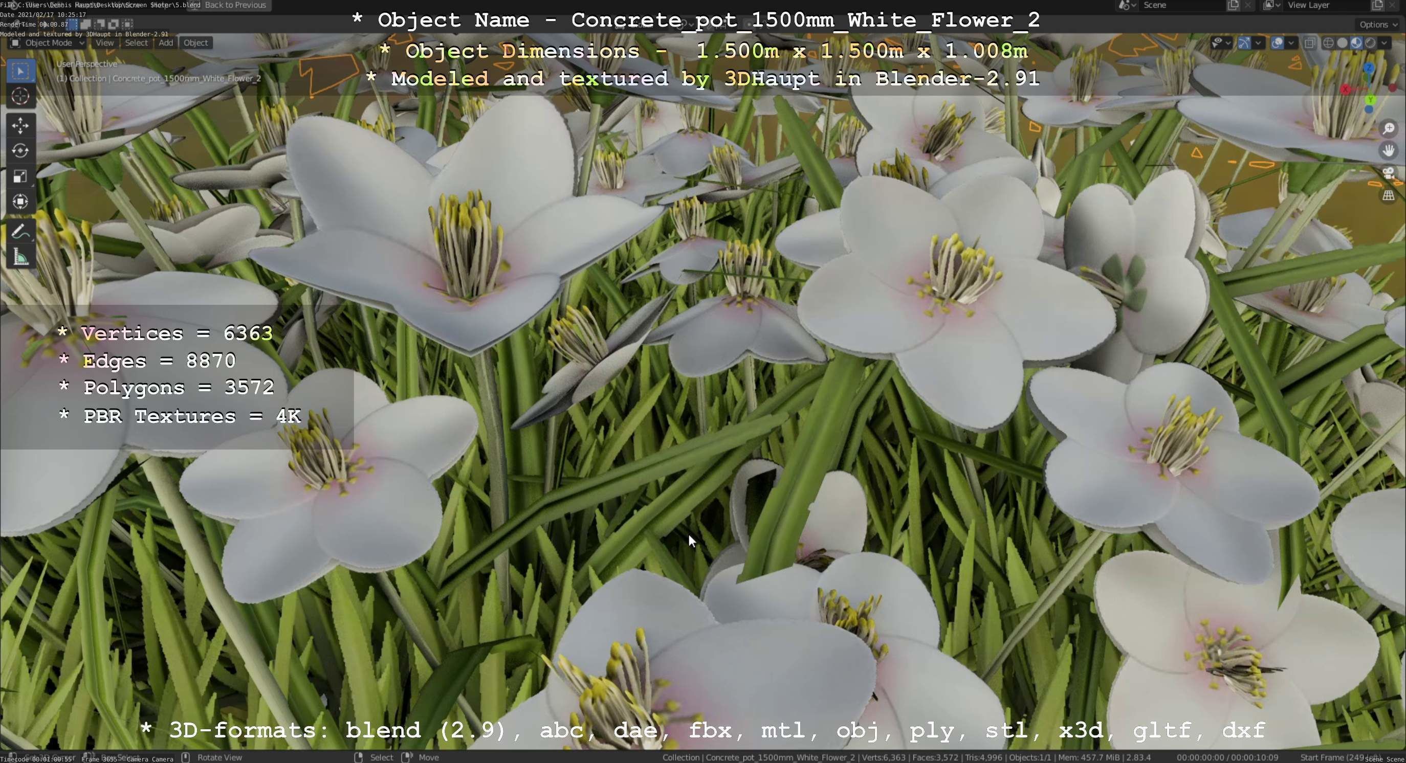 Concrete Pipe Pot 1500mm with White Version 2 Low-poly 3D model_26