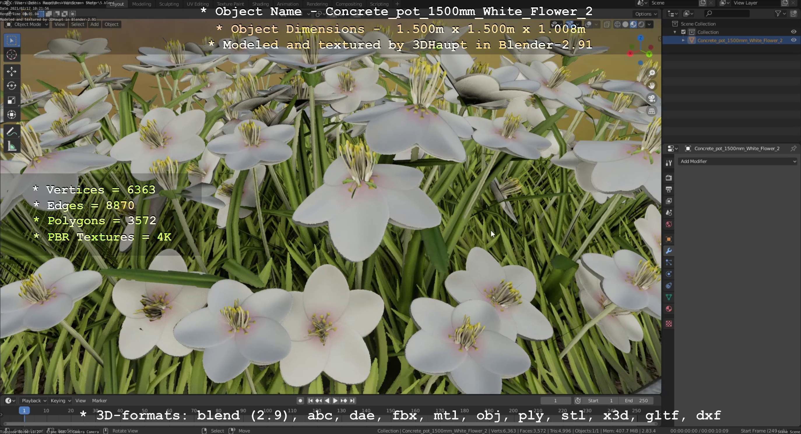 Concrete Pipe Pot 1500mm with White Version 2 Low-poly 3D model_81