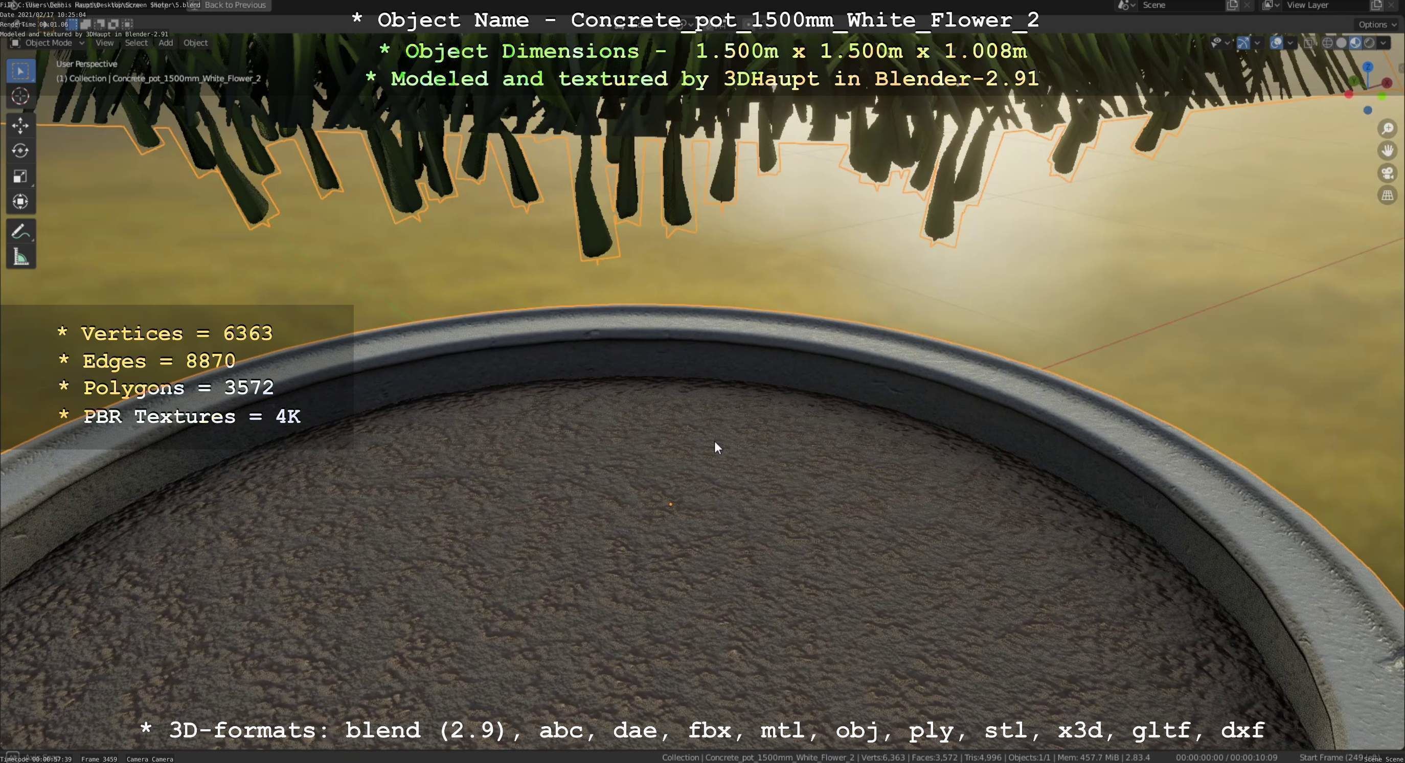 Concrete Pipe Pot 1500mm with White Version 2 Low-poly 3D model_22