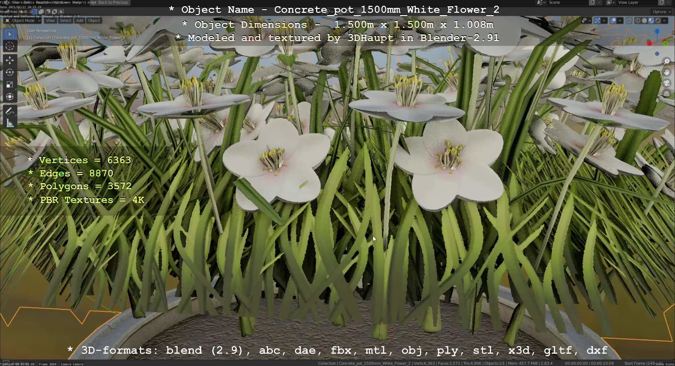 Concrete Pipe Pot 1500mm with White Version 2 Low-poly 3D model_27