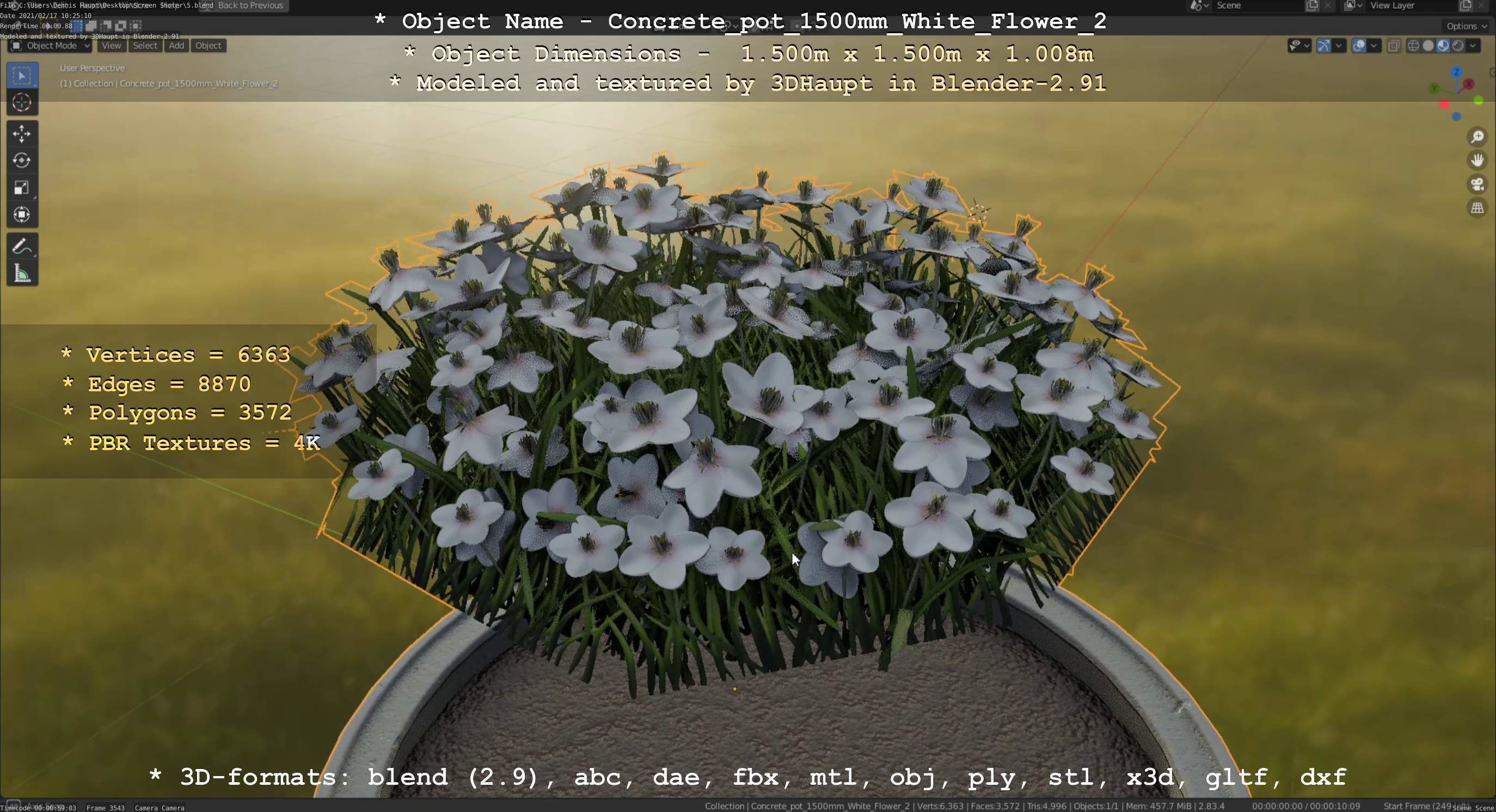 Concrete Pipe Pot 1500mm with White Version 2 Low-poly 3D model_66