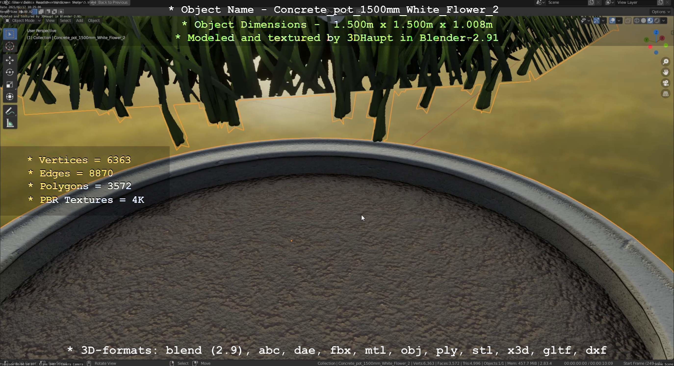 Concrete Pipe Pot 1500mm with White Version 2 Low-poly 3D model_63