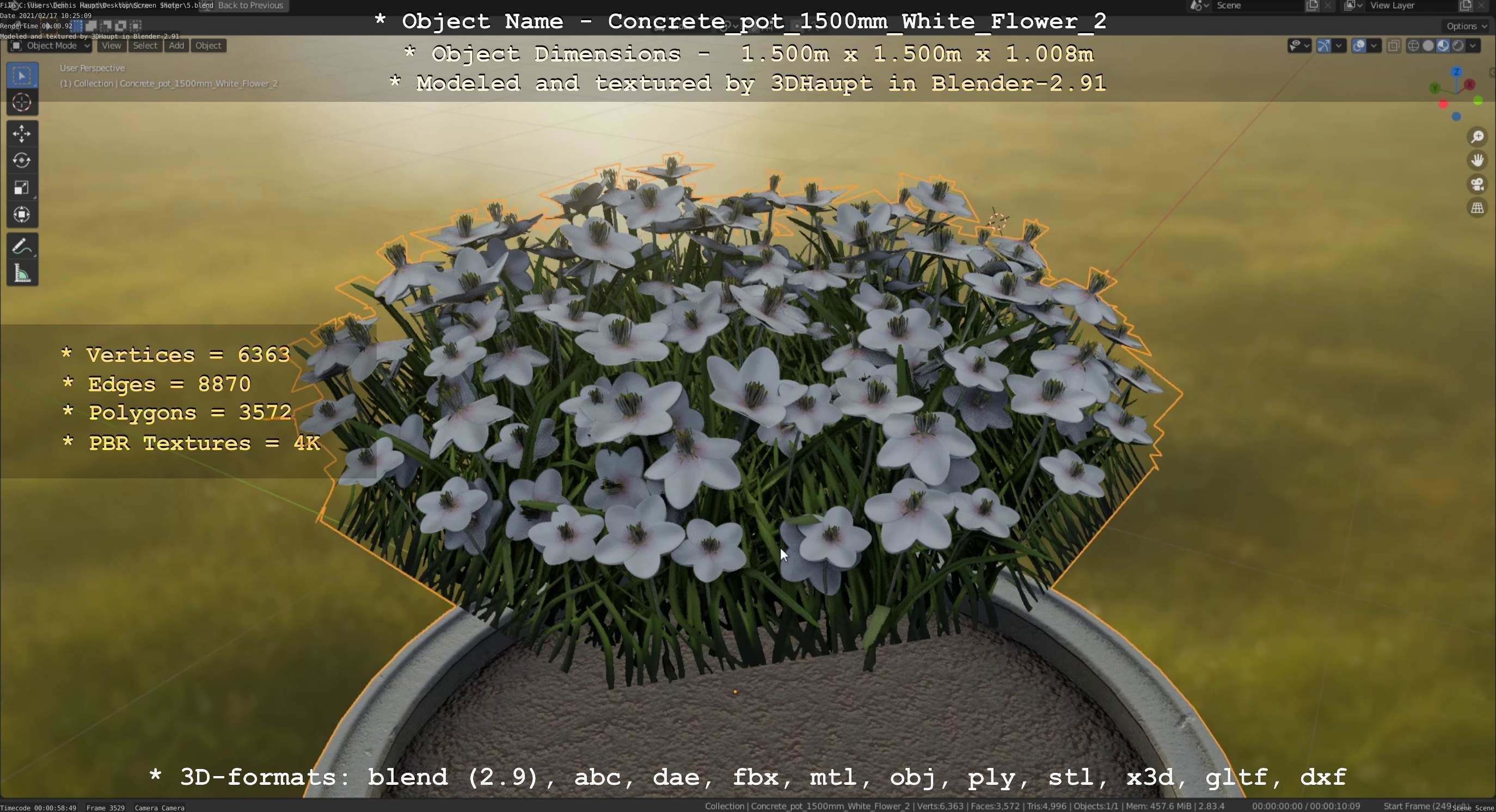 Concrete Pipe Pot 1500mm with White Version 2 Low-poly 3D model_65