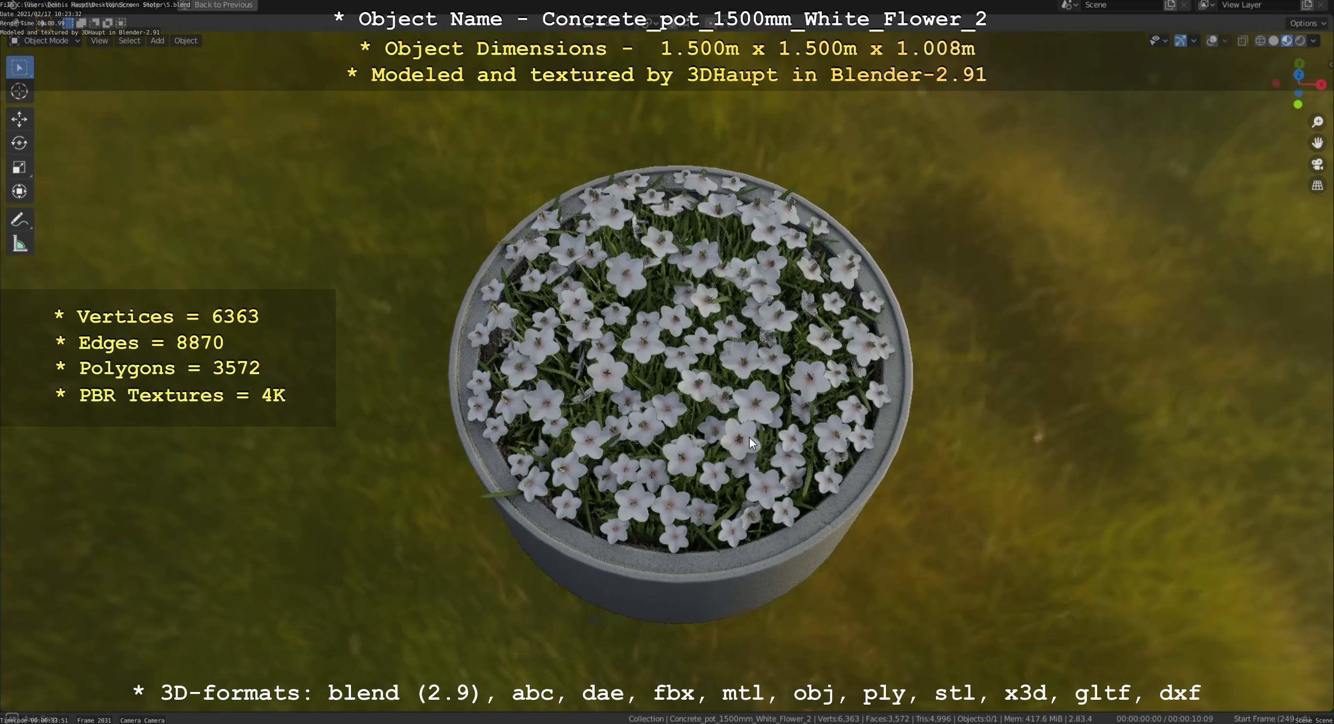 Concrete Pipe Pot 1500mm with White Version 2 Low-poly 3D model_119