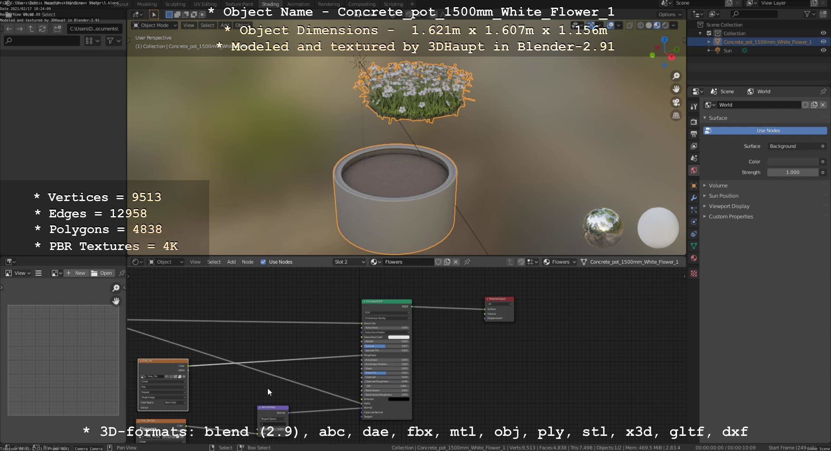 Concrete Pipe Pot 1500mm with White Version 1 Low-poly 3D model_70
