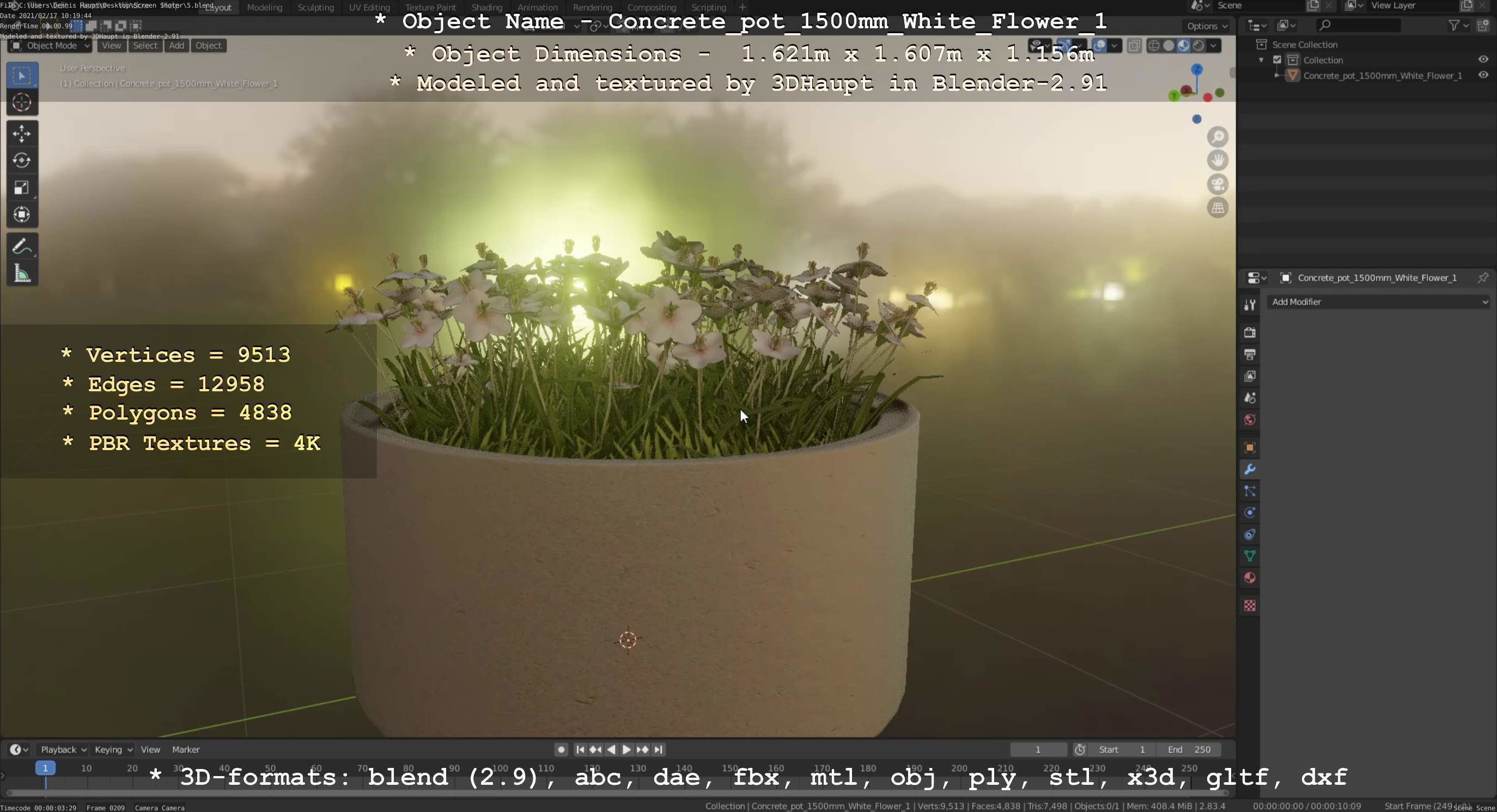 Concrete Pipe Pot 1500mm with White Version 1 Low-poly 3D model_82