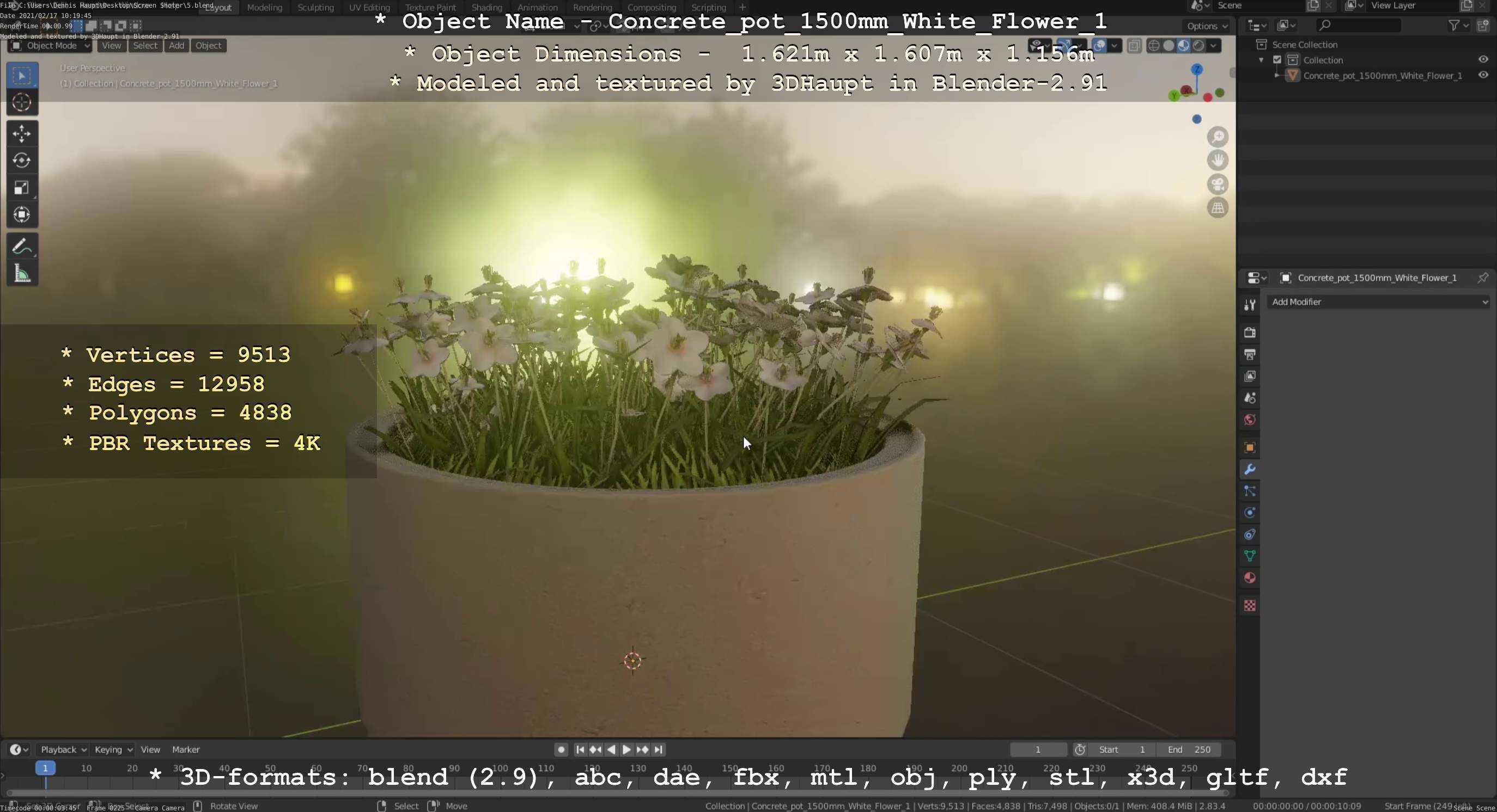 Concrete Pipe Pot 1500mm with White Version 1 Low-poly 3D model_83