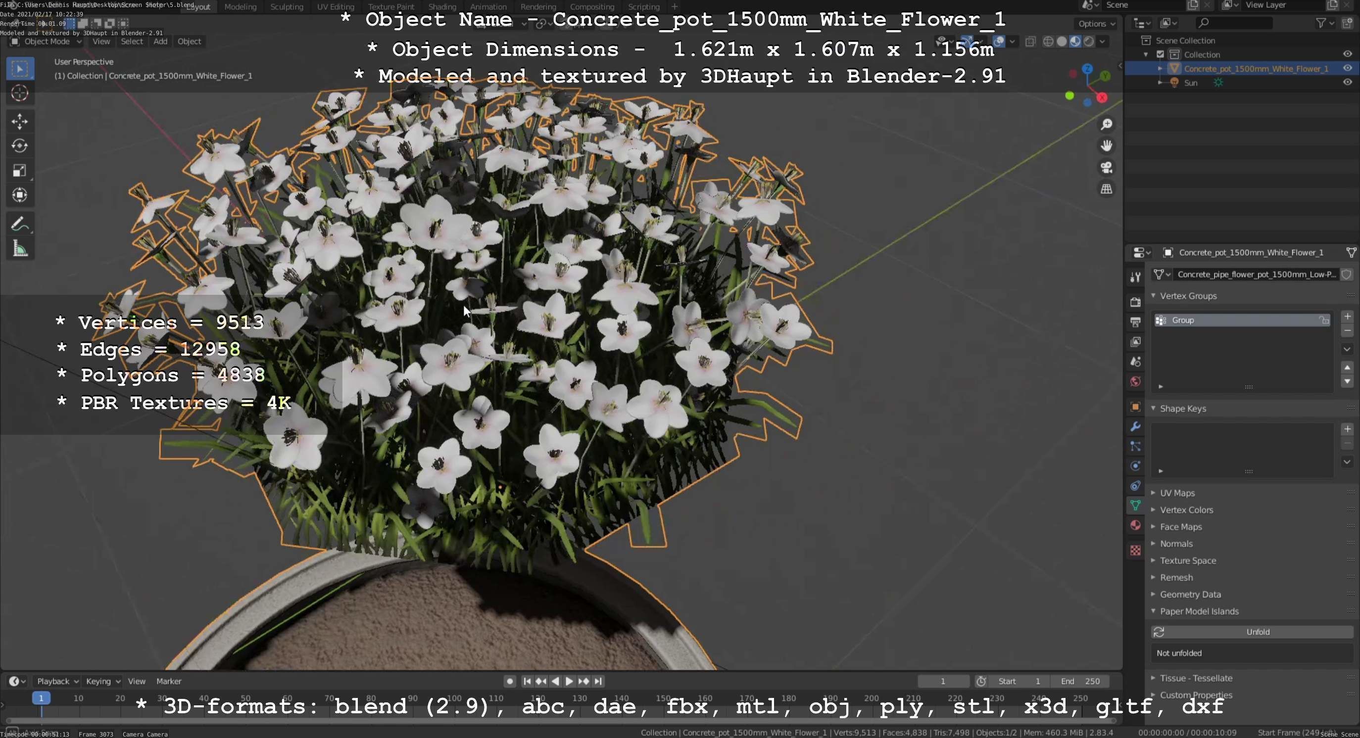 Concrete Pipe Pot 1500mm with White Version 1 Low-poly 3D model_146