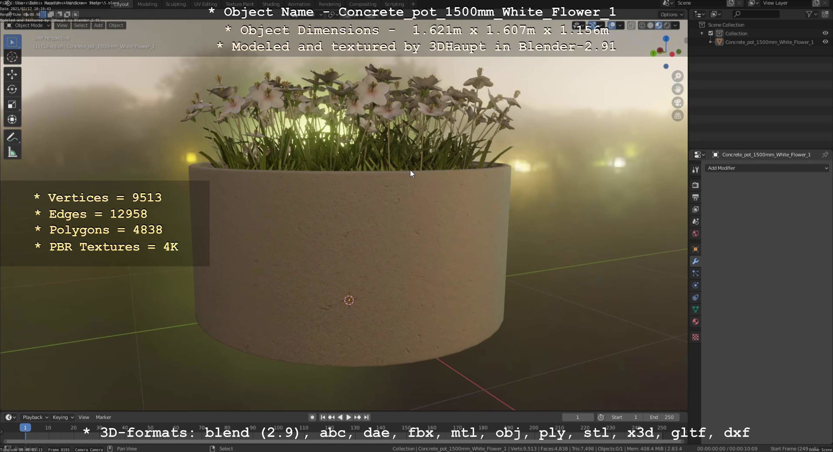 Concrete Pipe Pot 1500mm with White Version 1 Low-poly 3D model_81