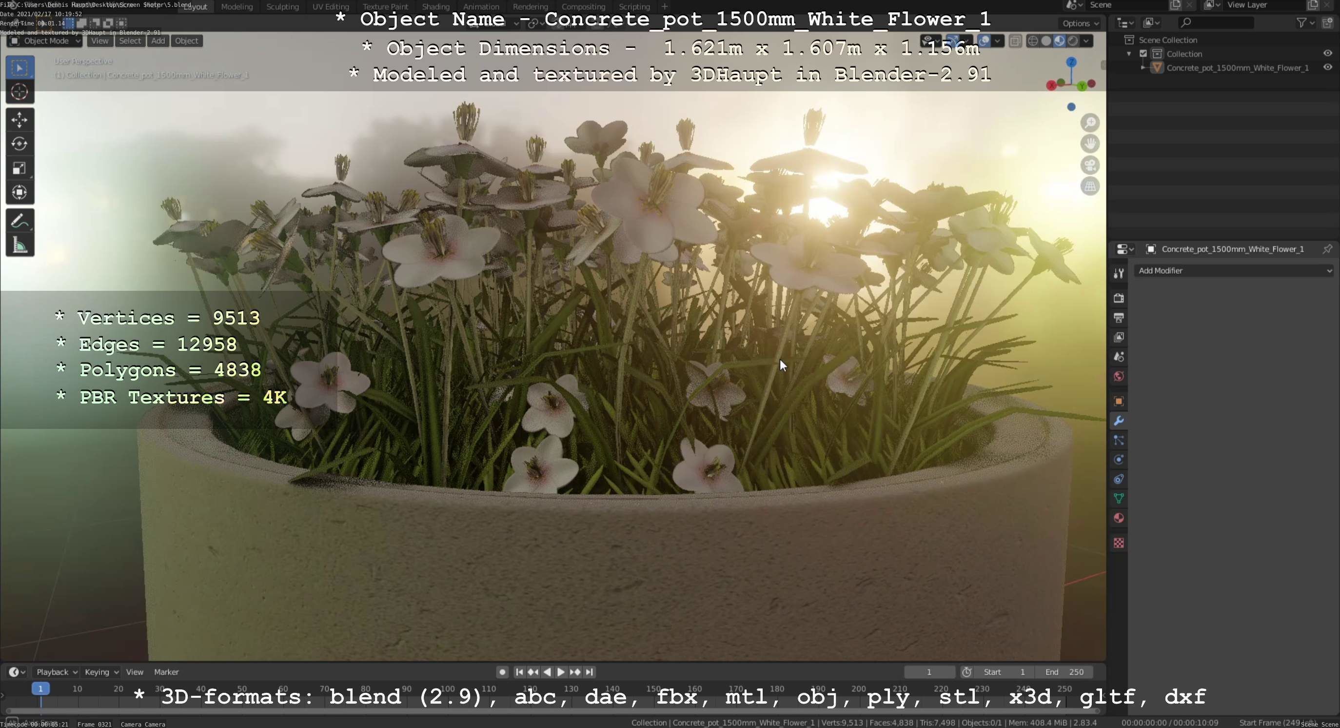 Concrete Pipe Pot 1500mm with White Version 1 Low-poly 3D model_2