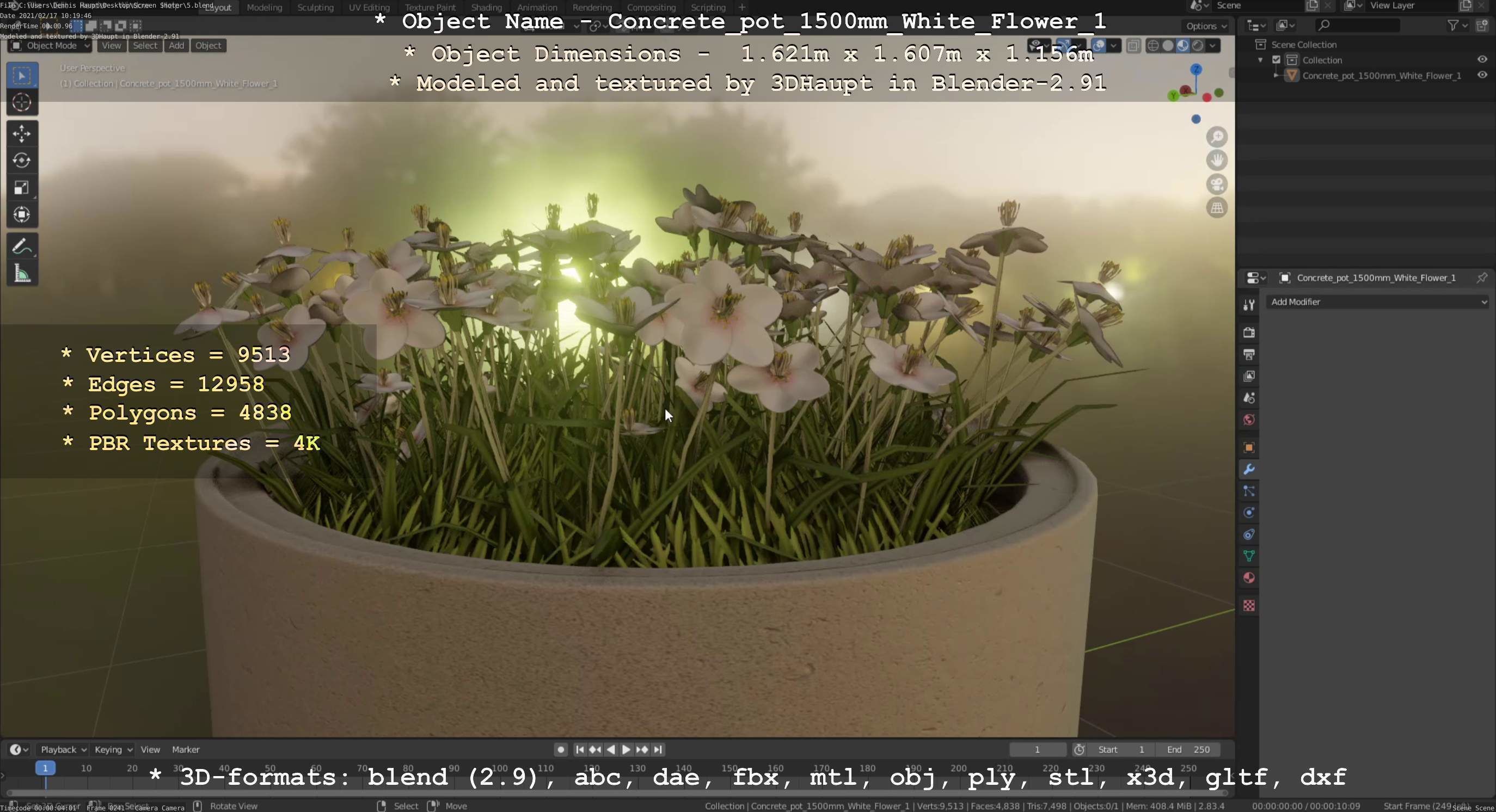Concrete Pipe Pot 1500mm with White Version 1 Low-poly 3D model_85