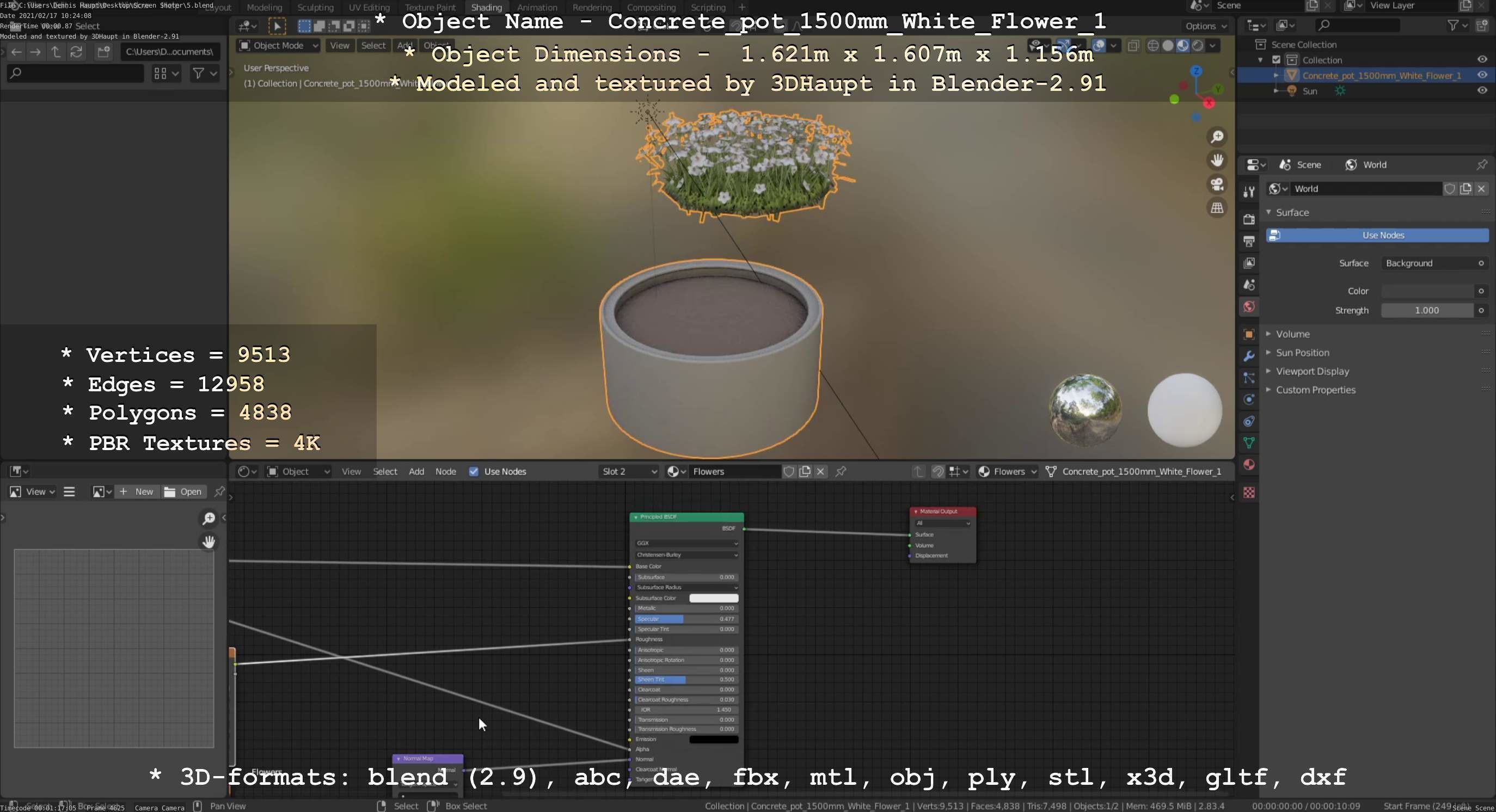 Concrete Pipe Pot 1500mm with White Version 1 Low-poly 3D model_69