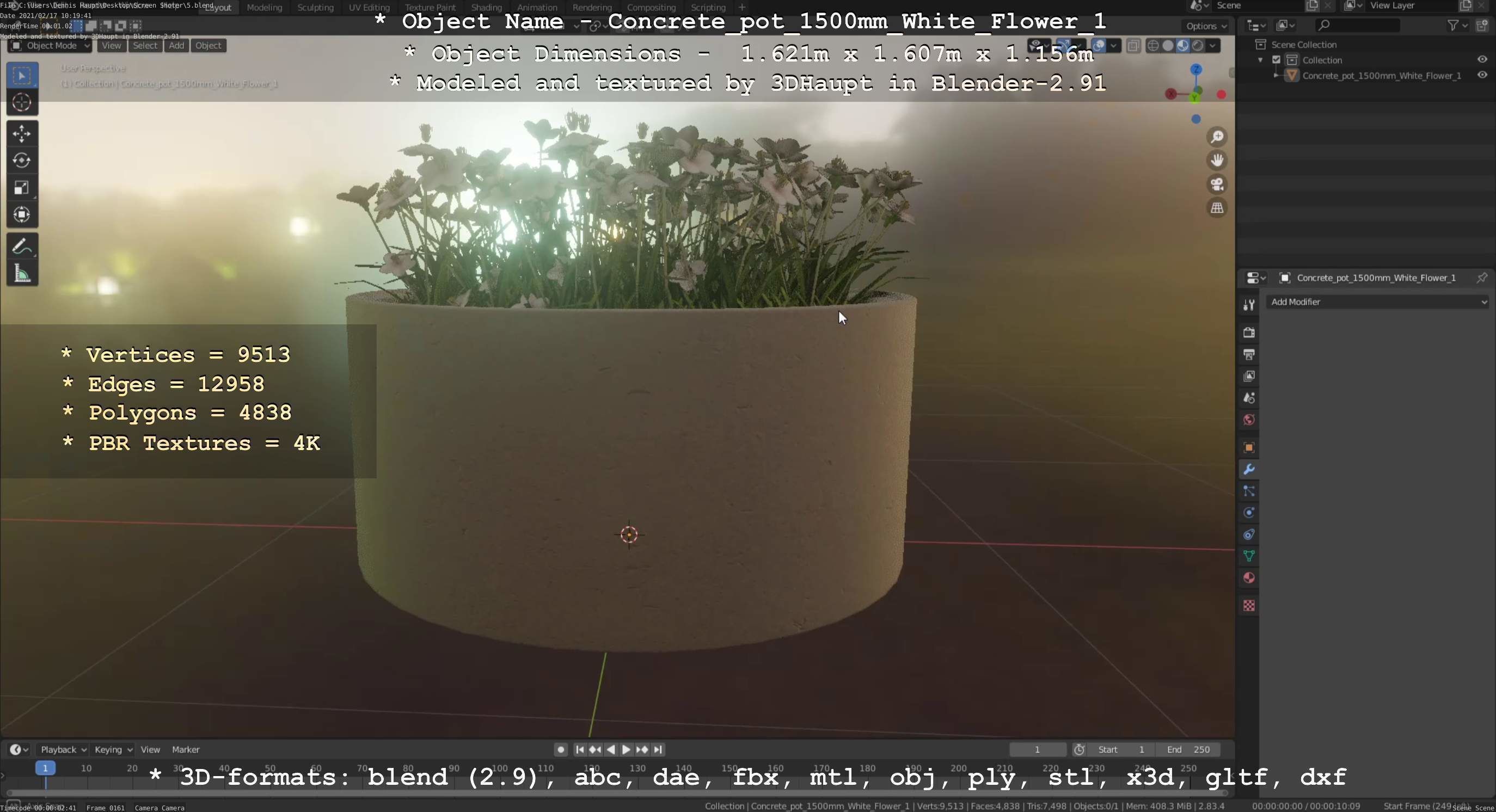 Concrete Pipe Pot 1500mm with White Version 1 Low-poly 3D model_79