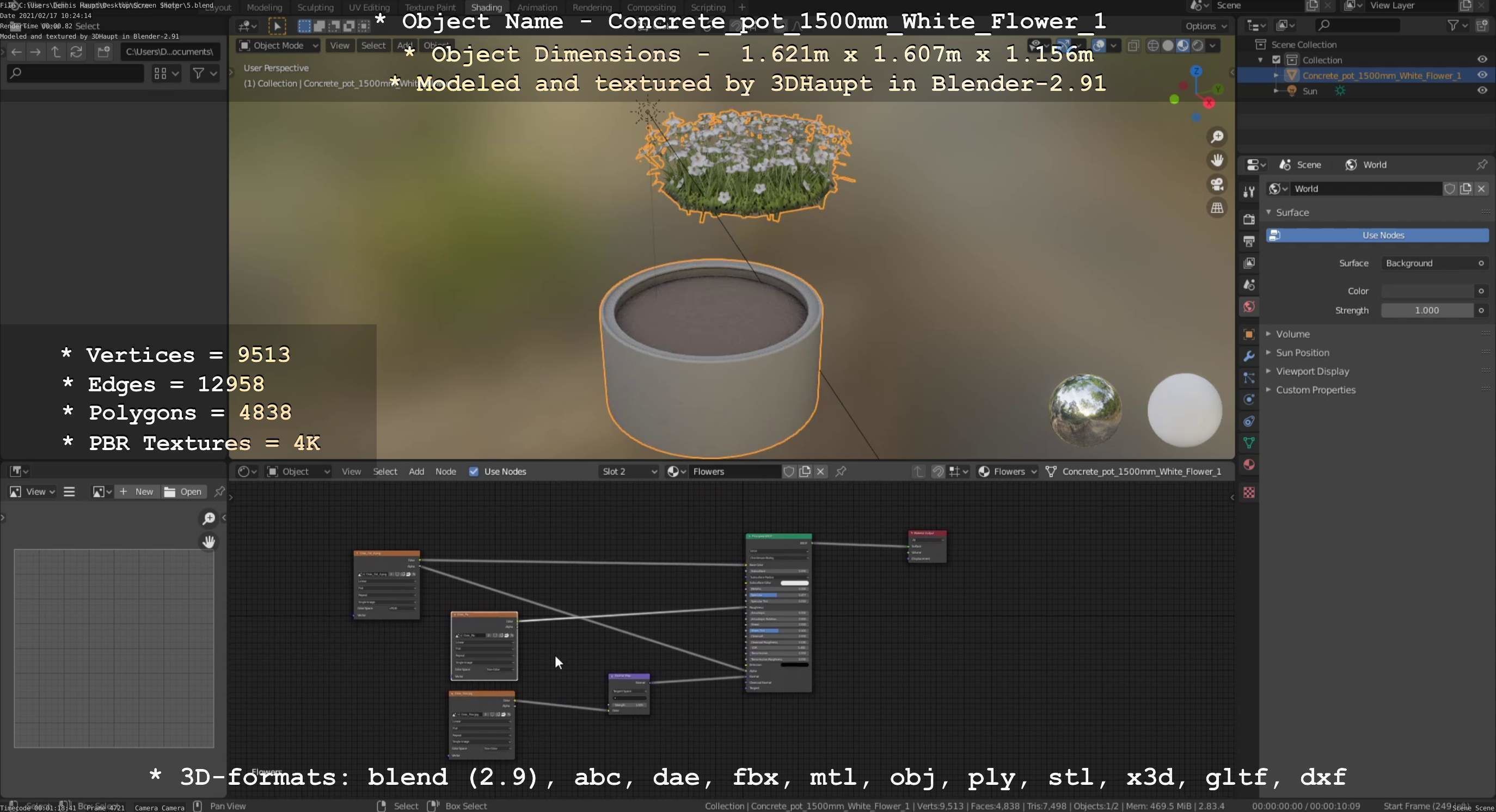 Concrete Pipe Pot 1500mm with White Version 1 Low-poly 3D model_76