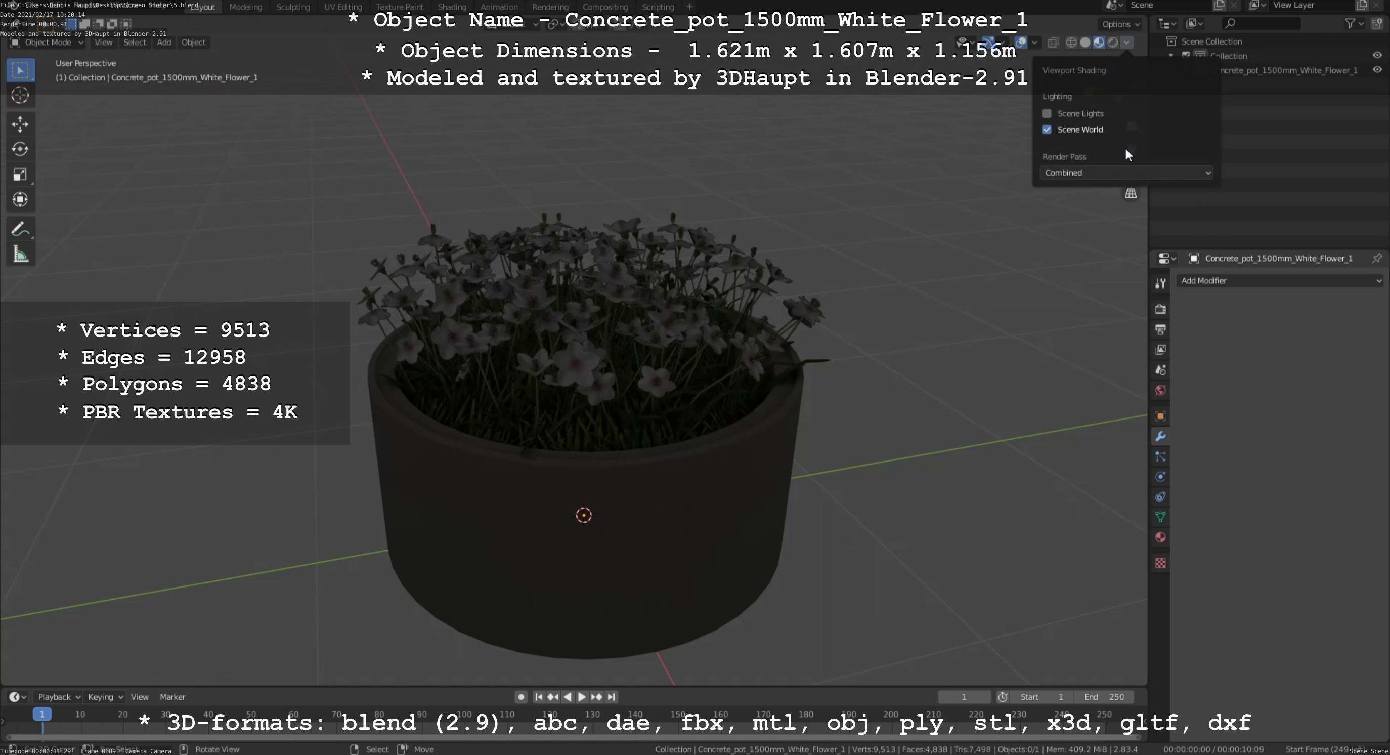 Concrete Pipe Pot 1500mm with White Version 1 Low-poly 3D model_87