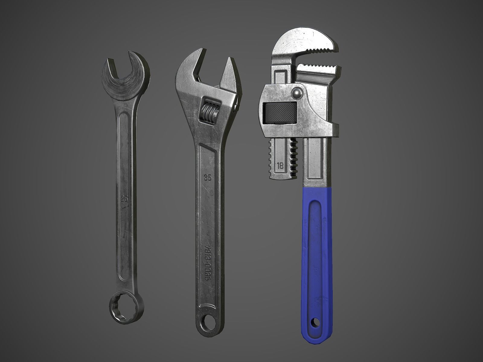 Wrench Pack  Low-poly 3D model_4