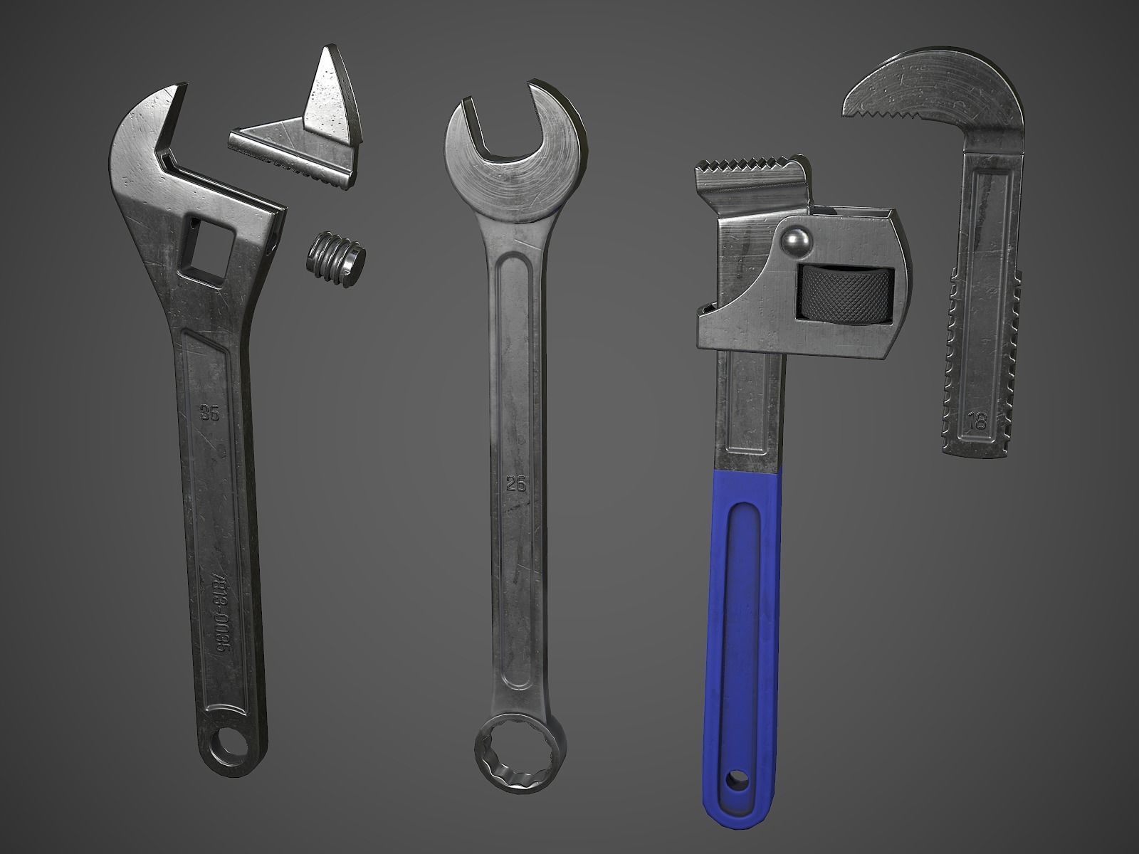 Wrench Pack  Low-poly 3D model_1