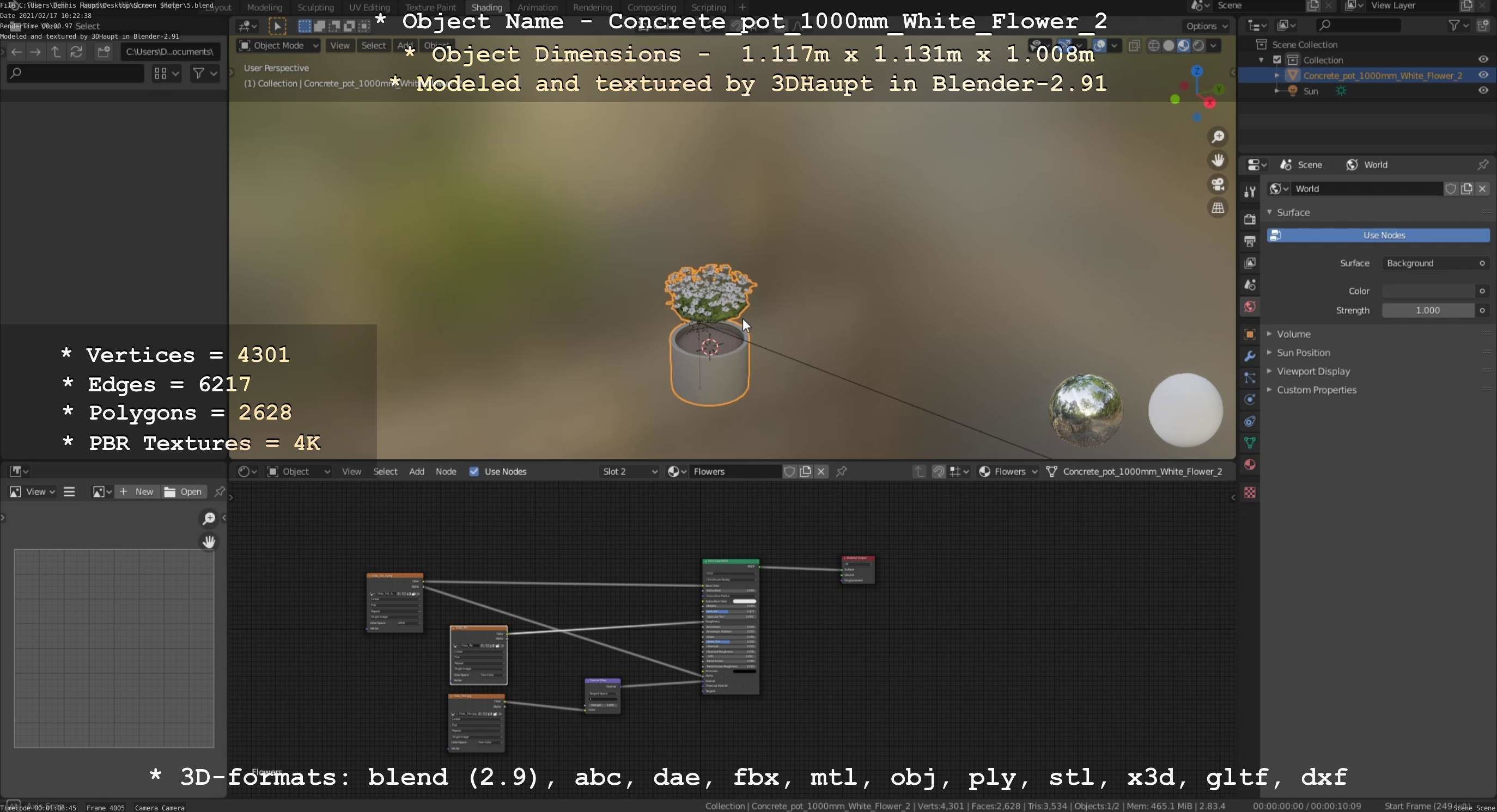 Concrete Pipe Pot 1000mm with White Version 2 Low-poly 3D model_100