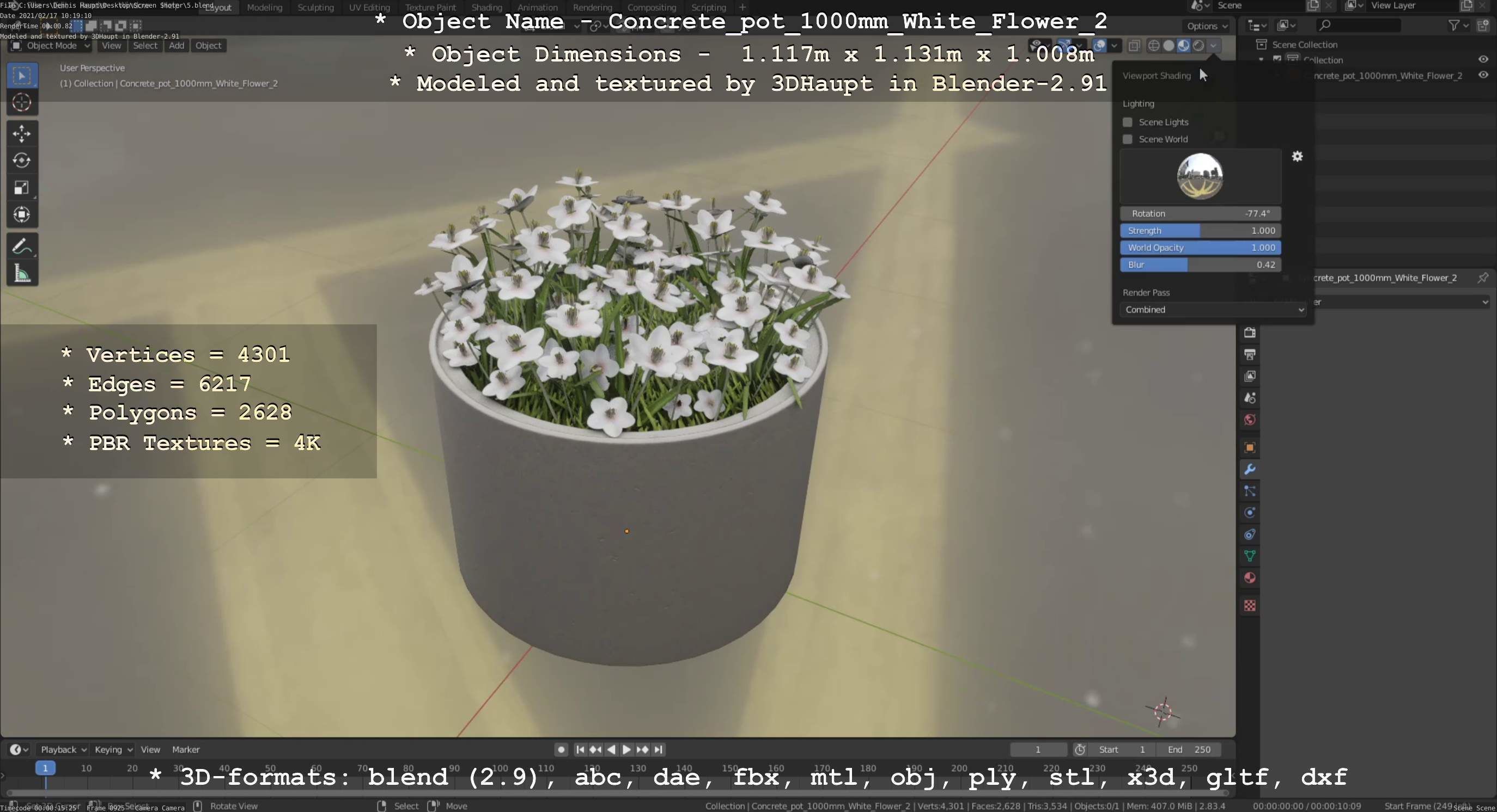 Concrete Pipe Pot 1000mm with White Version 2 Low-poly 3D model_124