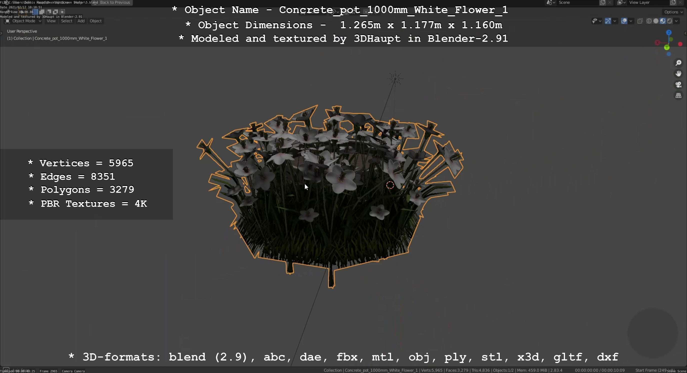 Concrete Pipe Pot 1000mm with White Version 1 Low-poly 3D model_80