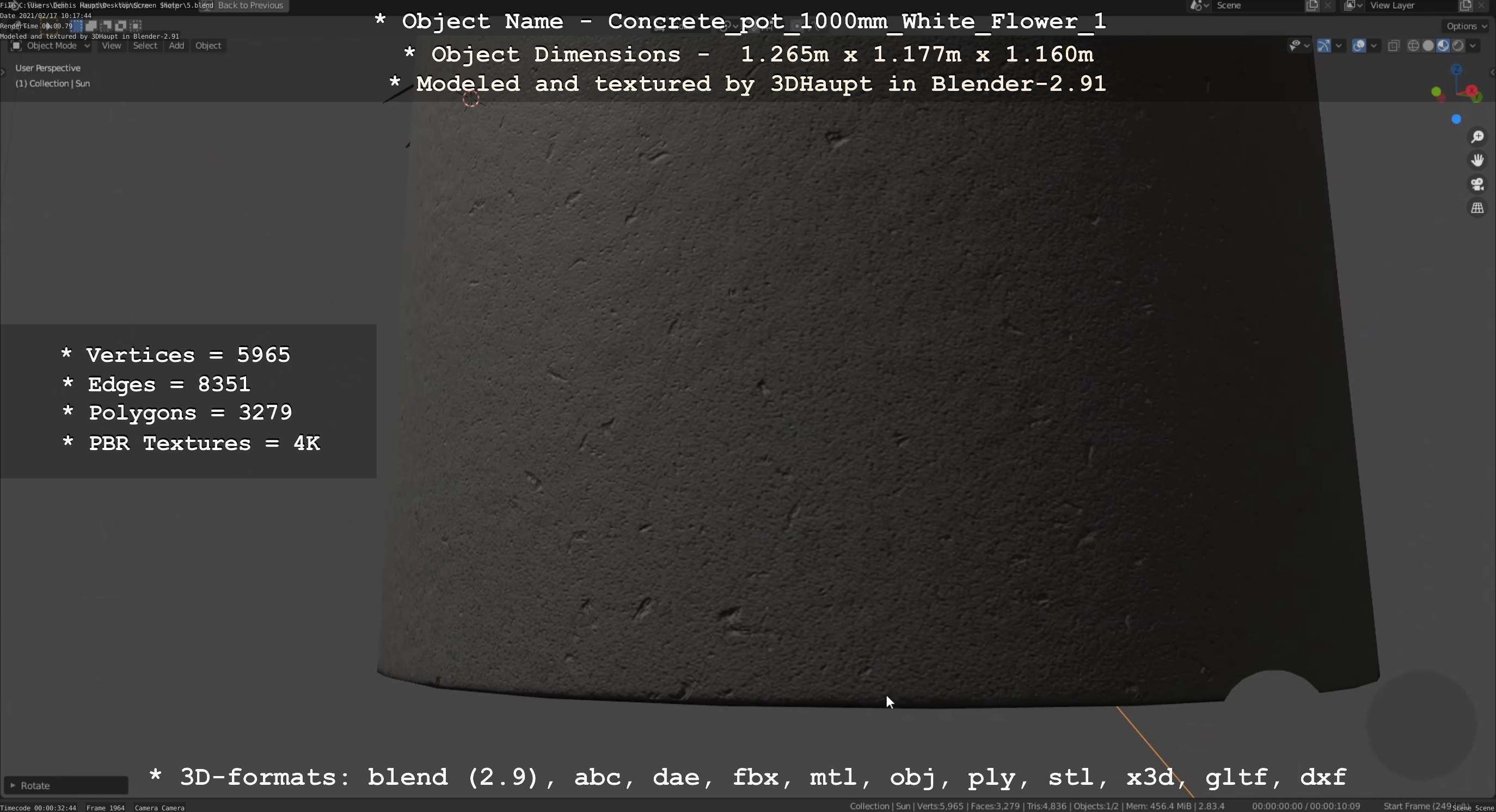 Concrete Pipe Pot 1000mm with White Version 1 Low-poly 3D model_77