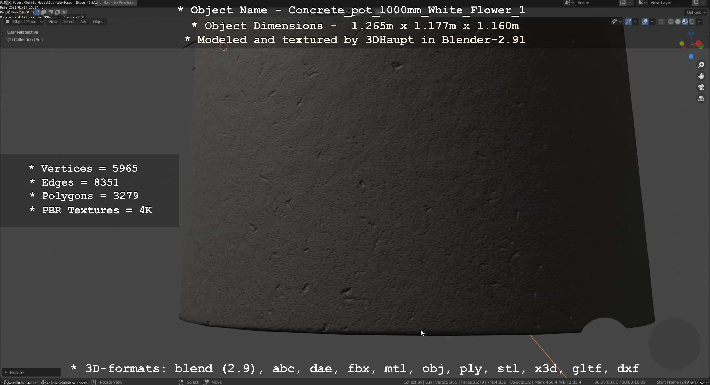 Concrete Pipe Pot 1000mm with White Version 1 Low-poly 3D model_78