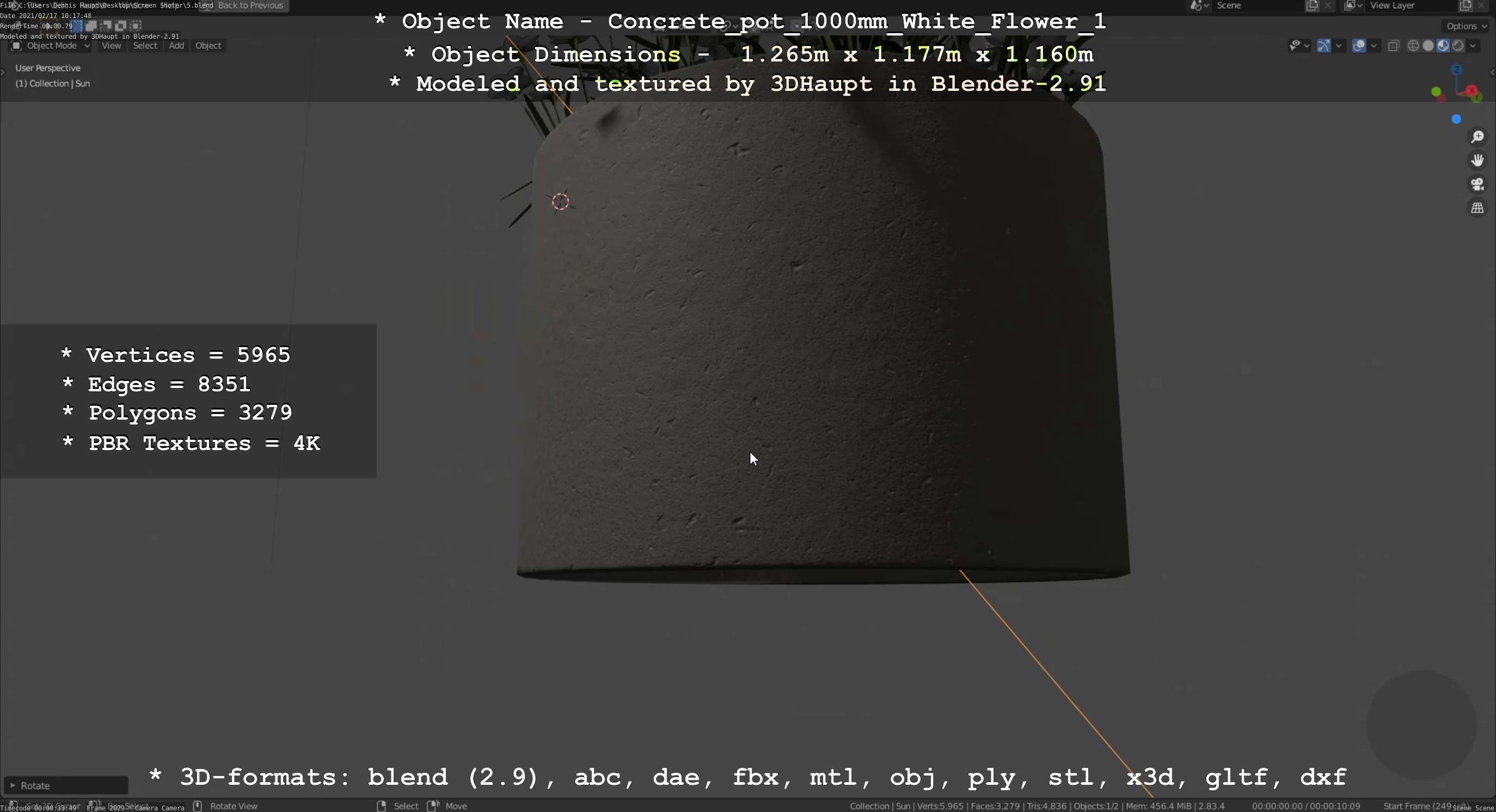 Concrete Pipe Pot 1000mm with White Version 1 Low-poly 3D model_83