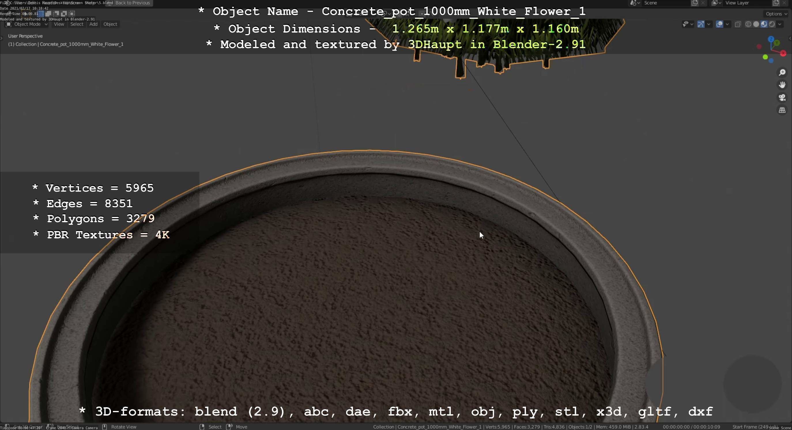 Concrete Pipe Pot 1000mm with White Version 1 Low-poly 3D model_111