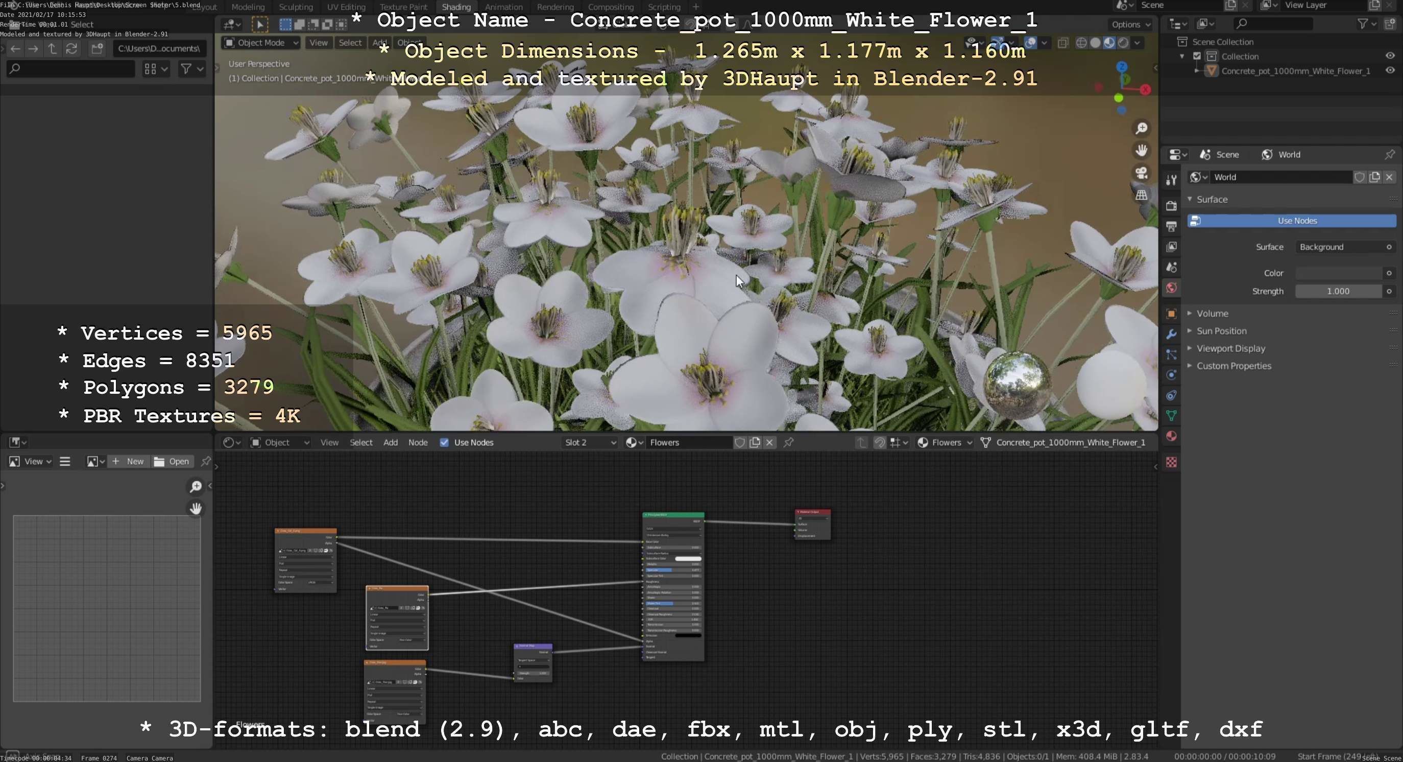 Concrete Pipe Pot 1000mm with White Version 1 Low-poly 3D model_26
