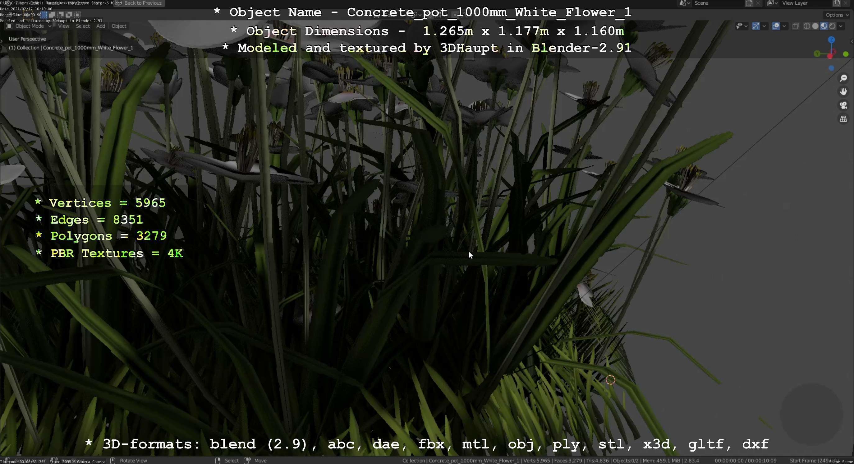 Concrete Pipe Pot 1000mm with White Version 1 Low-poly 3D model_18