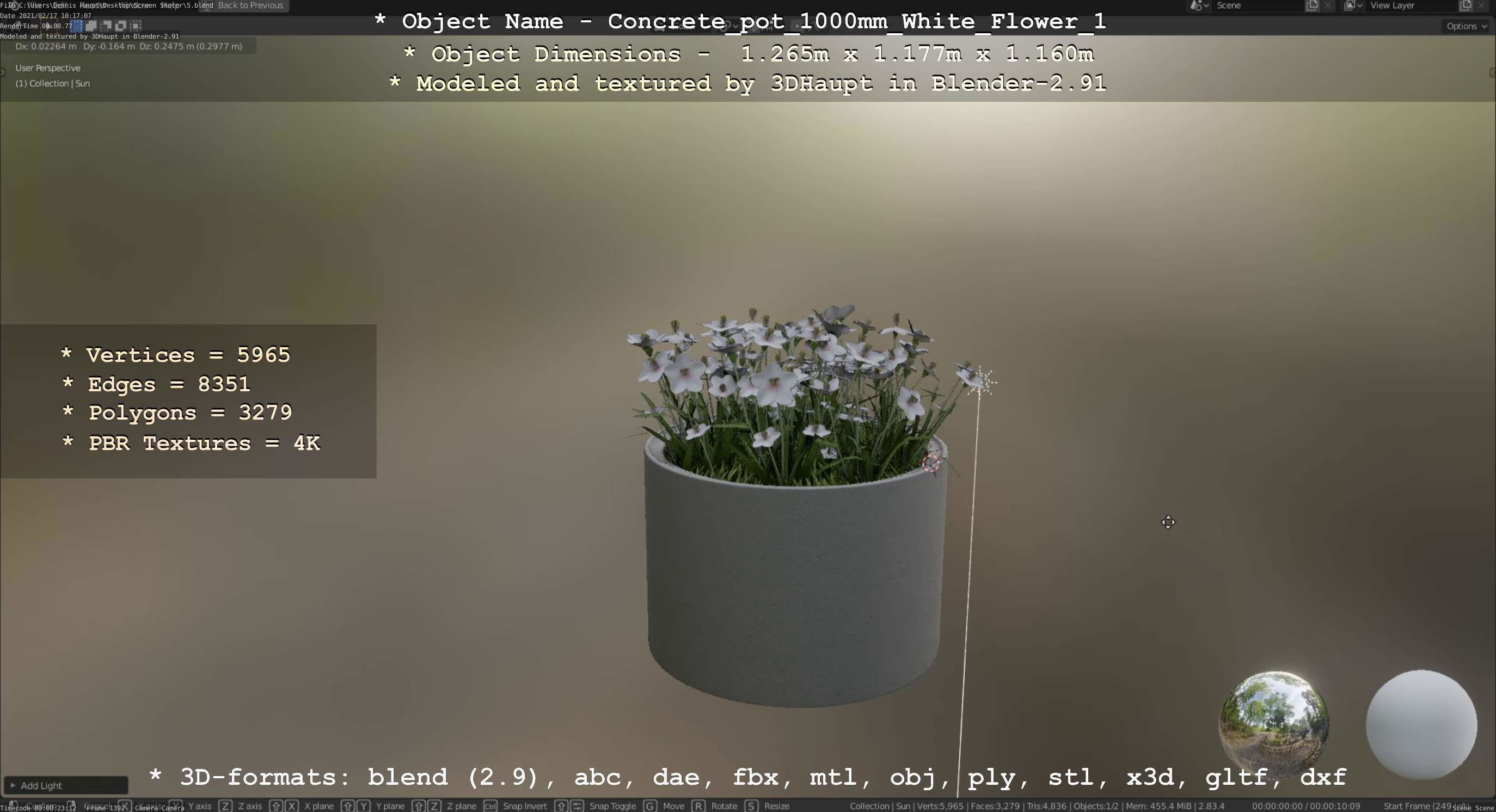 Concrete Pipe Pot 1000mm with White Version 1 Low-poly 3D model_32