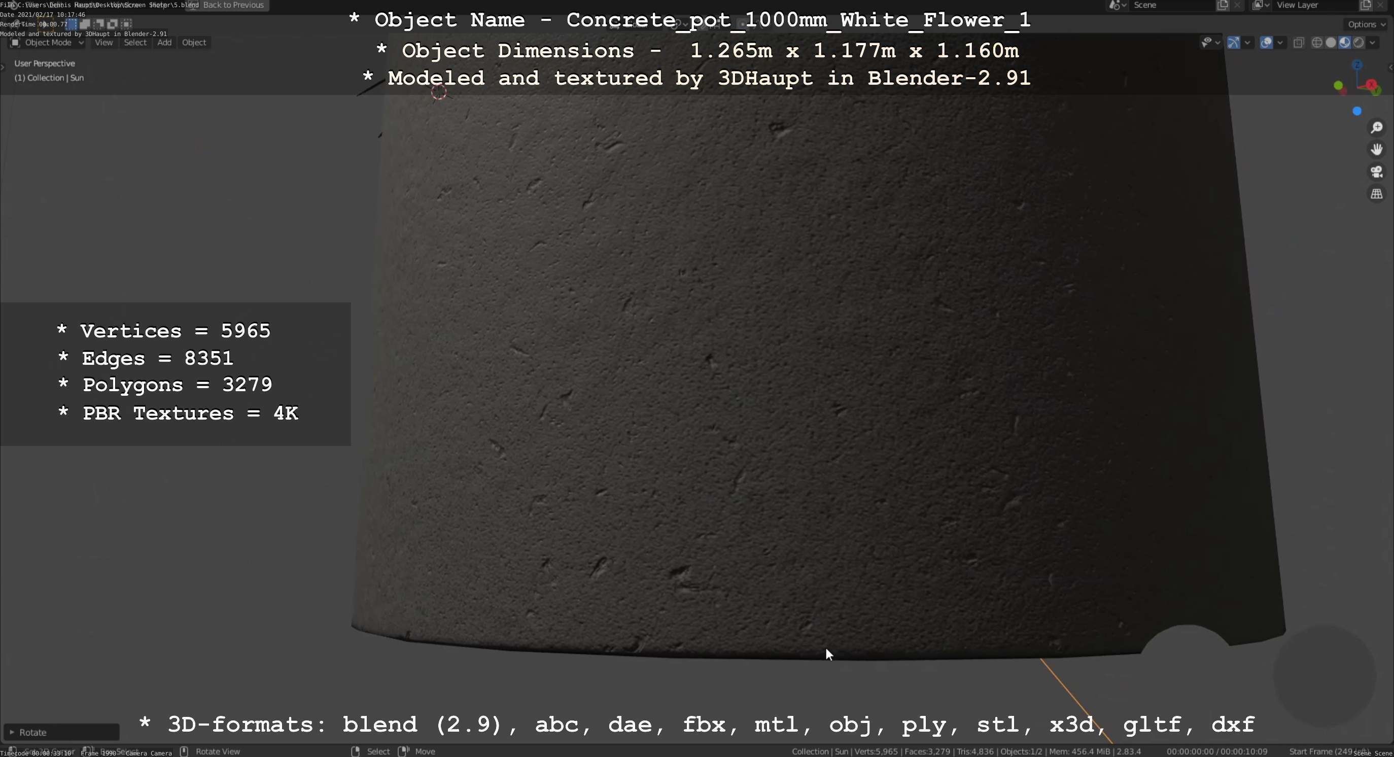Concrete Pipe Pot 1000mm with White Version 1 Low-poly 3D model_79
