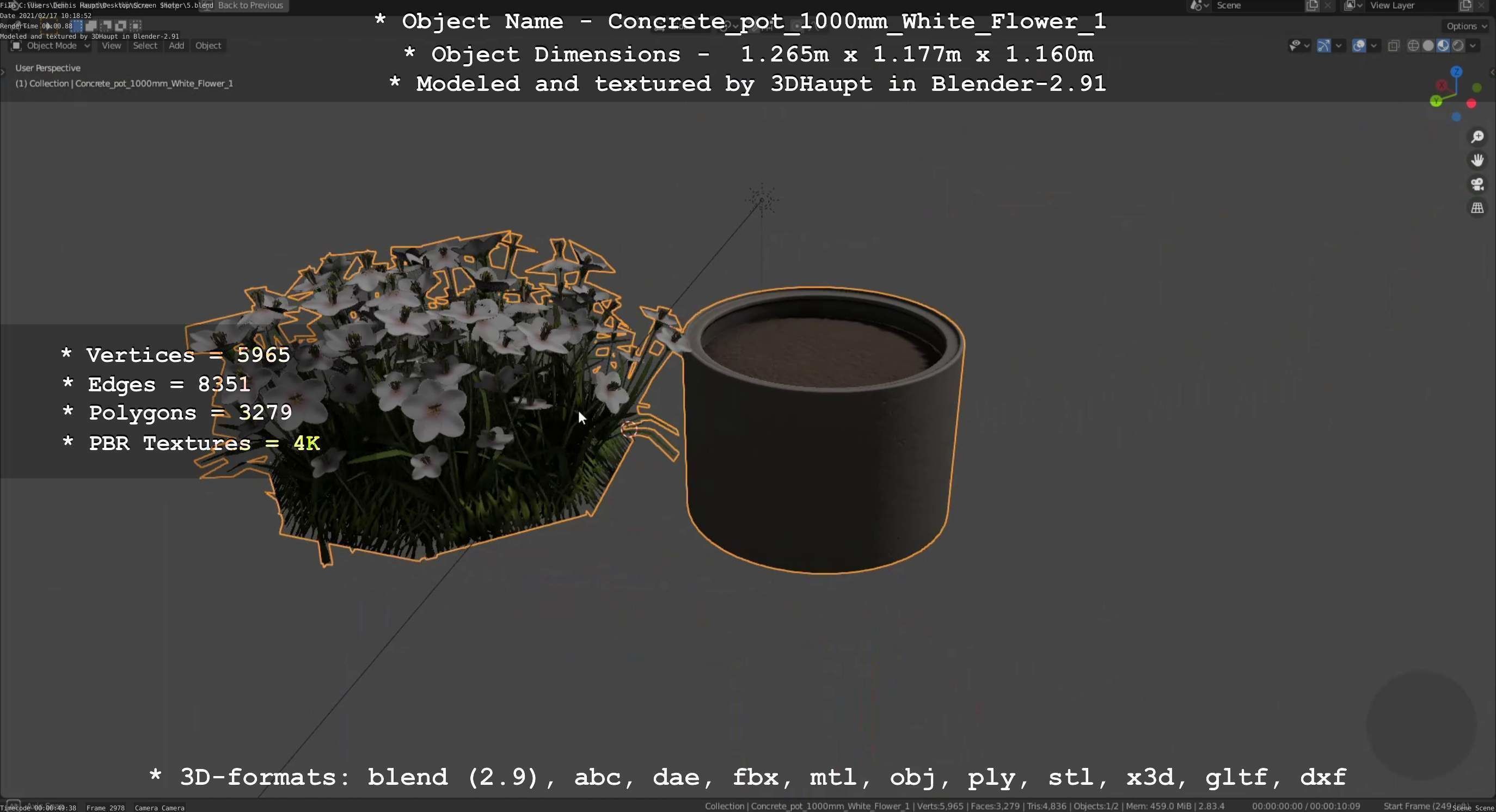 Concrete Pipe Pot 1000mm with White Version 1 Low-poly 3D model_91
