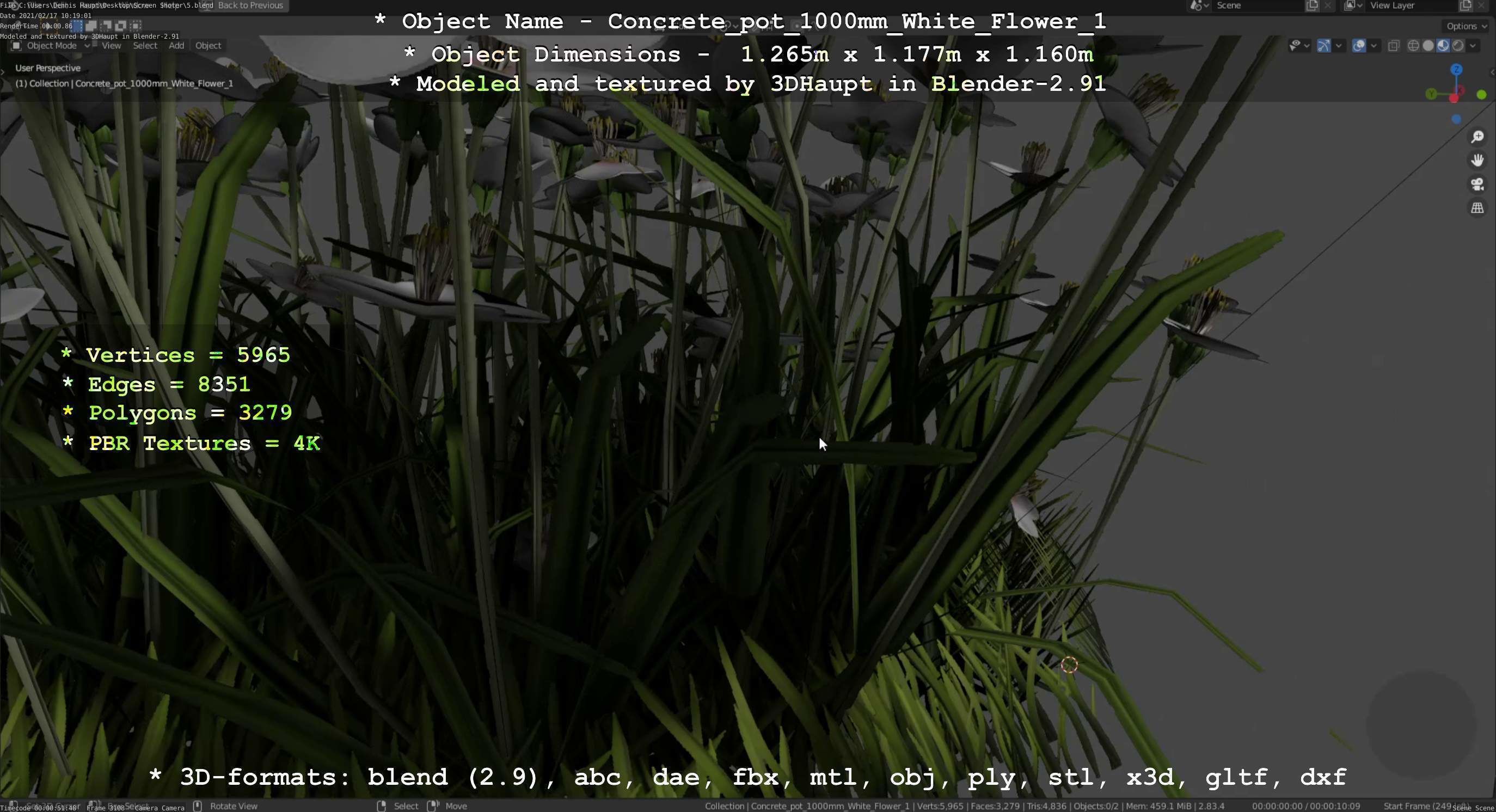 Concrete Pipe Pot 1000mm with White Version 1 Low-poly 3D model_102