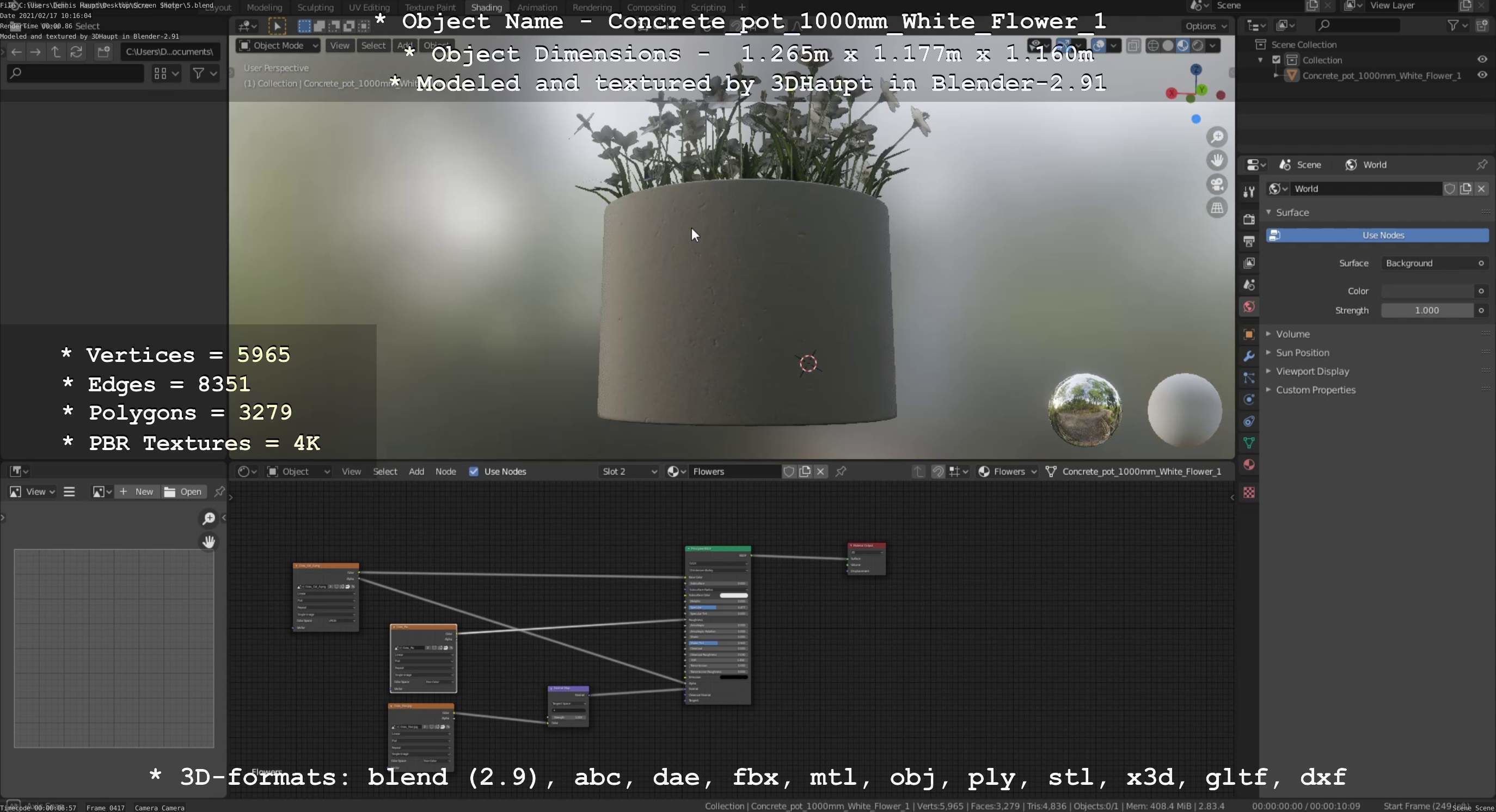 Concrete Pipe Pot 1000mm with White Version 1 Low-poly 3D model_28