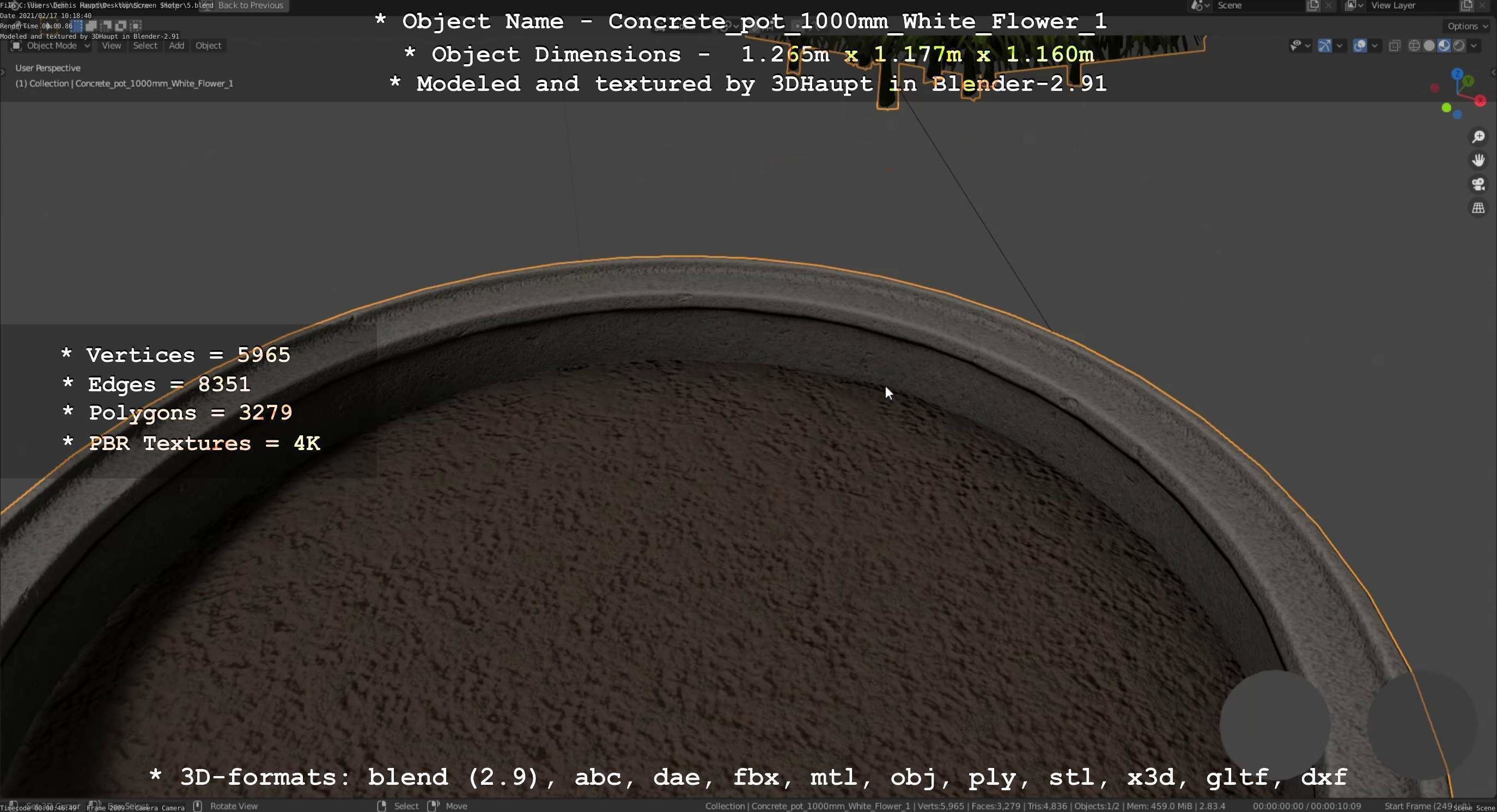 Concrete Pipe Pot 1000mm with White Version 1 Low-poly 3D model_109
