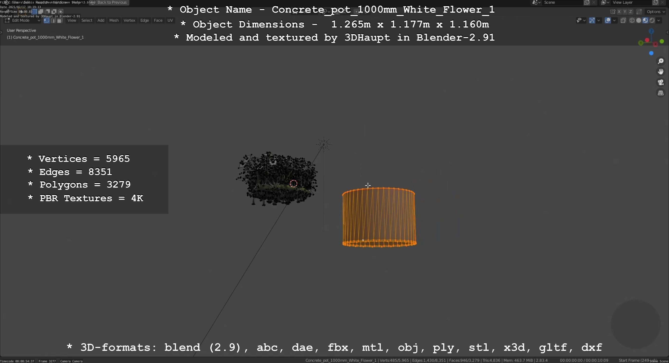 Concrete Pipe Pot 1000mm with White Version 1 Low-poly 3D model_42
