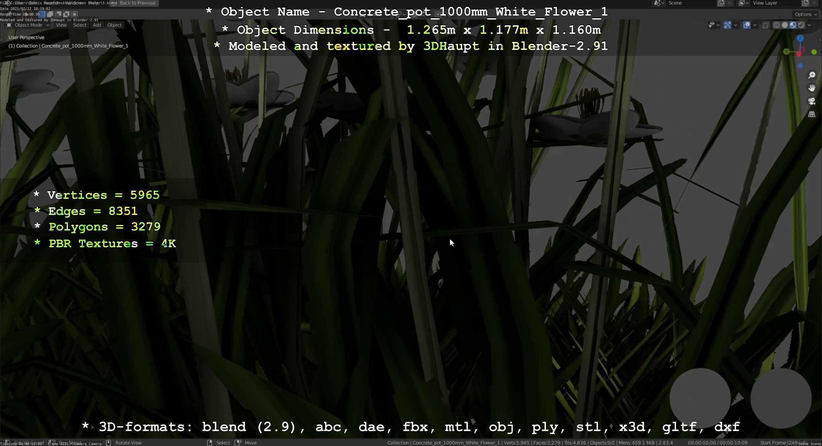 Concrete Pipe Pot 1000mm with White Version 1 Low-poly 3D model_113