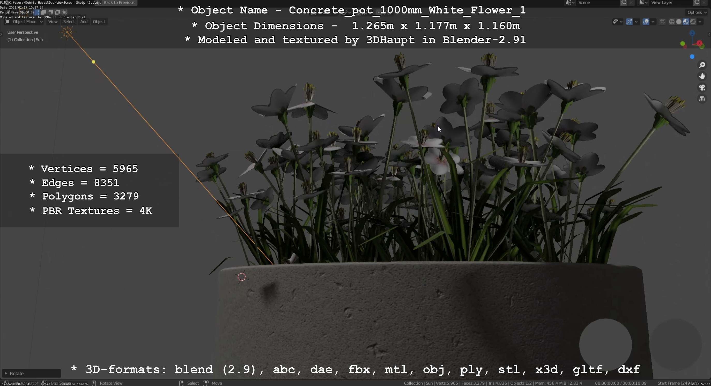 Concrete Pipe Pot 1000mm with White Version 1 Low-poly 3D model_71