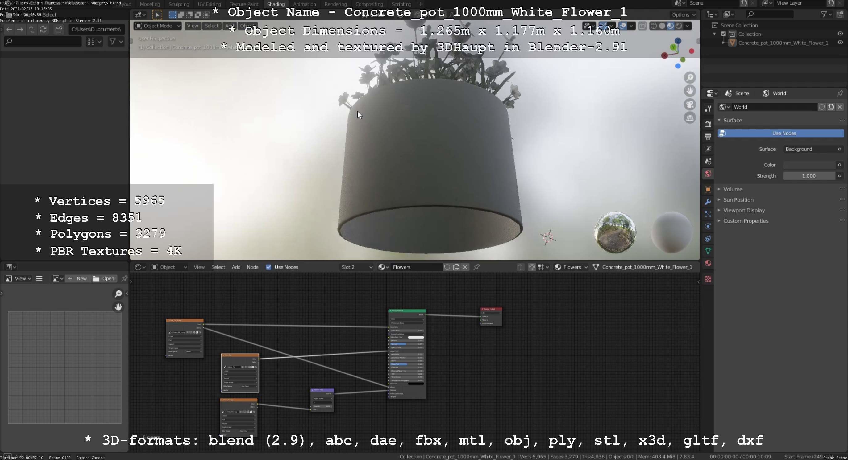 Concrete Pipe Pot 1000mm with White Version 1 Low-poly 3D model_29