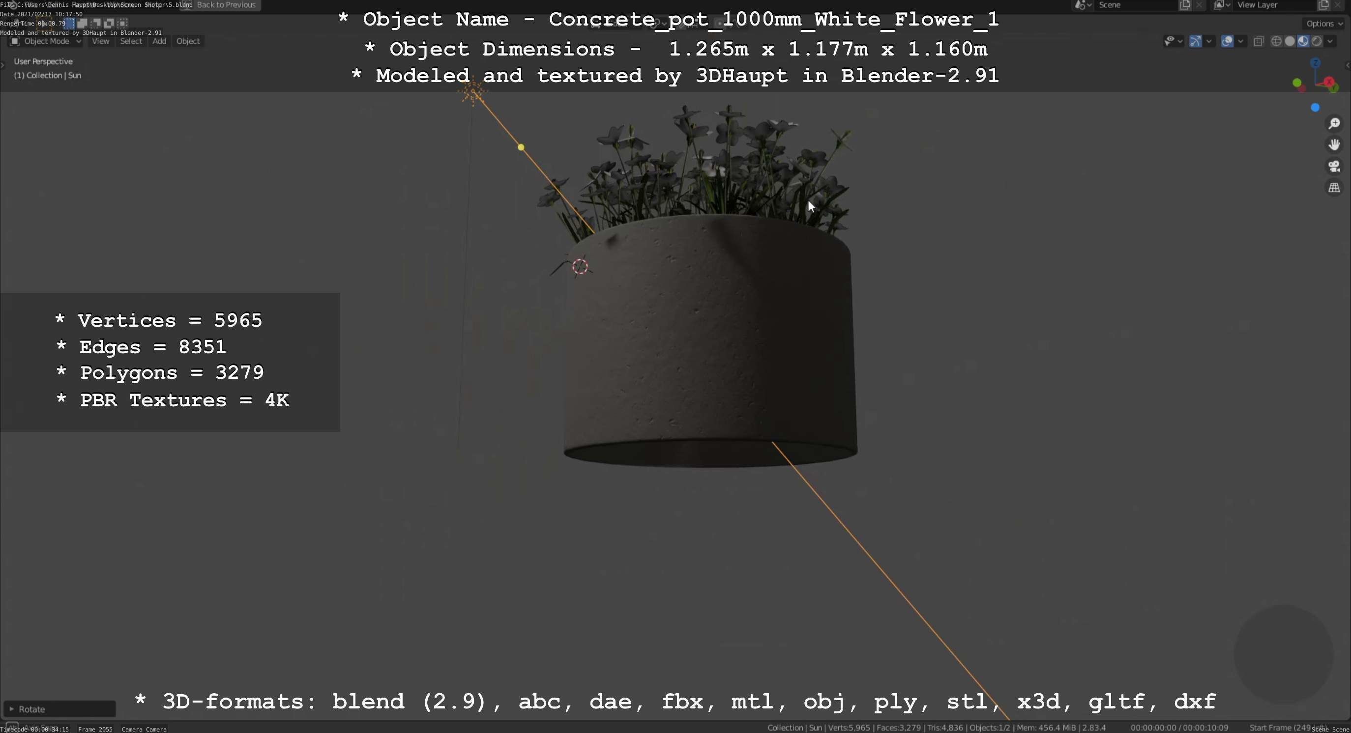 Concrete Pipe Pot 1000mm with White Version 1 Low-poly 3D model_85
