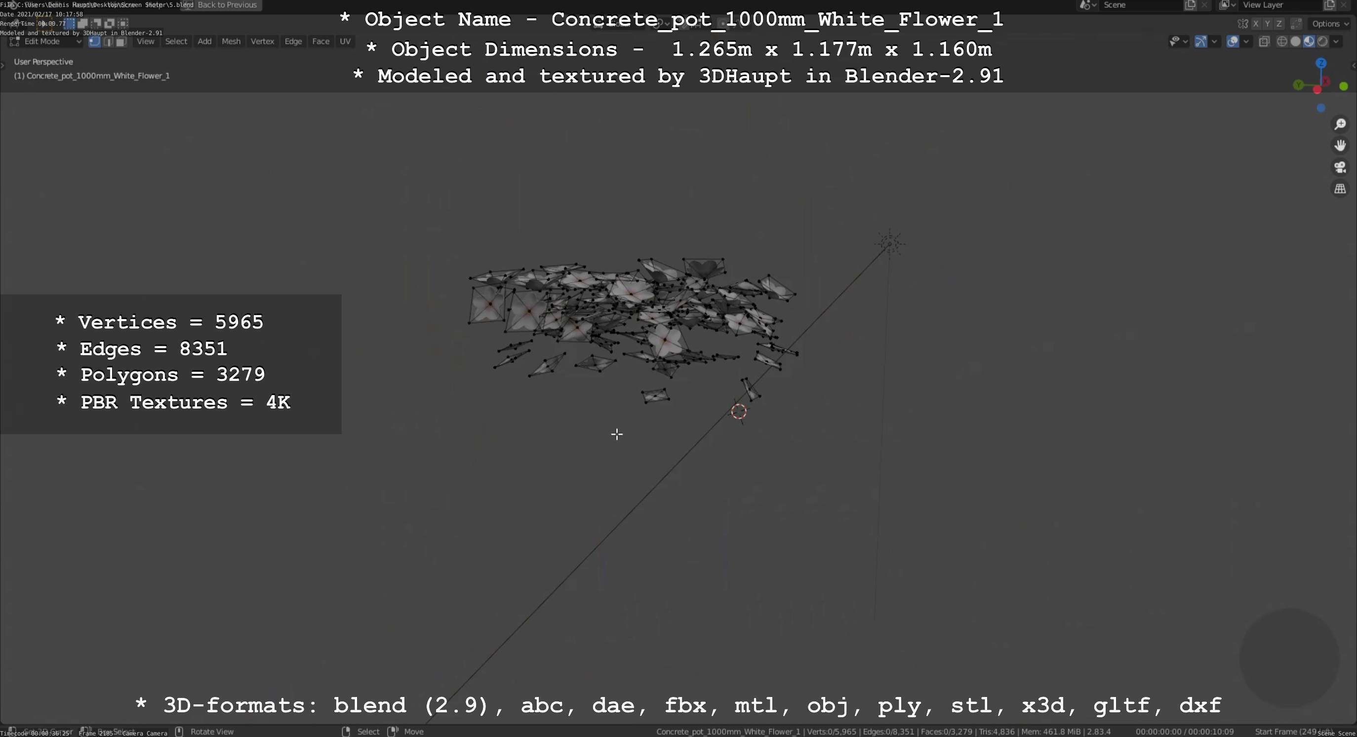 Concrete Pipe Pot 1000mm with White Version 1 Low-poly 3D model_86