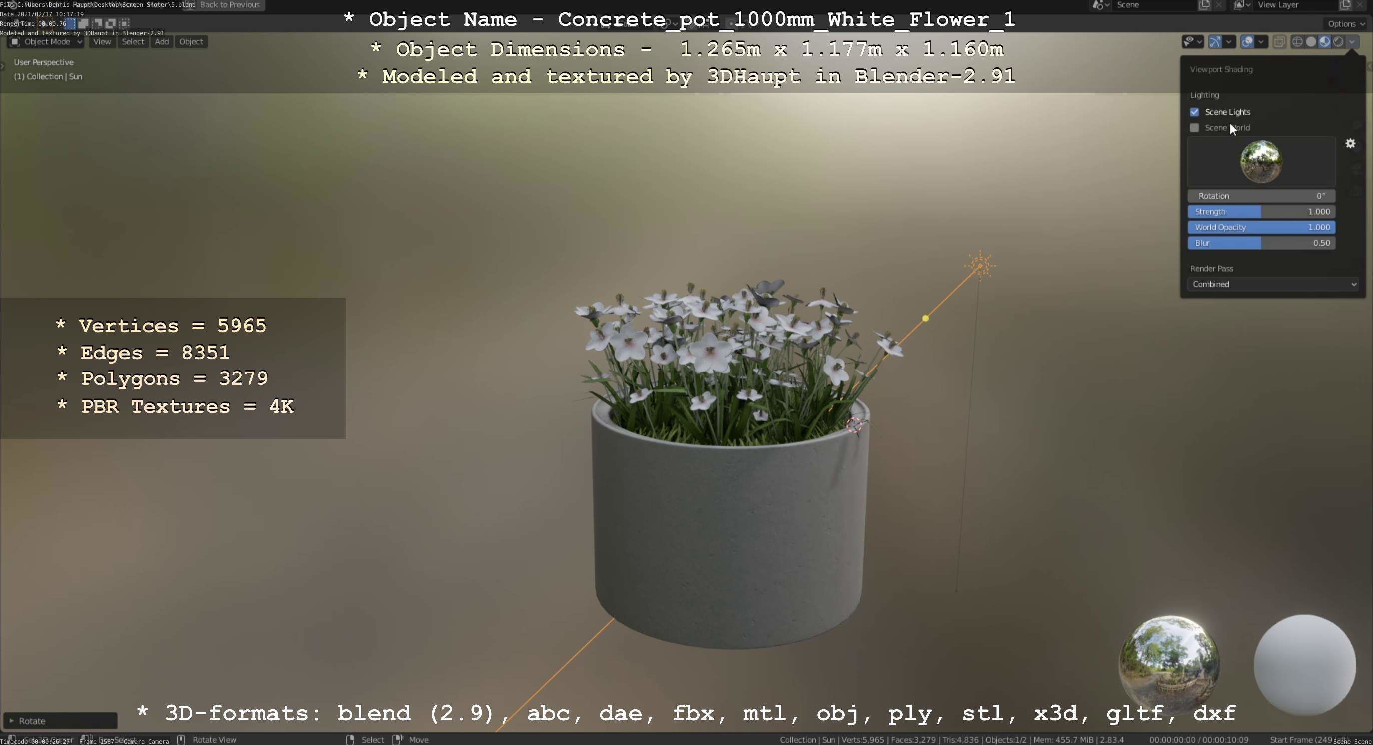 Concrete Pipe Pot 1000mm with White Version 1 Low-poly 3D model_33