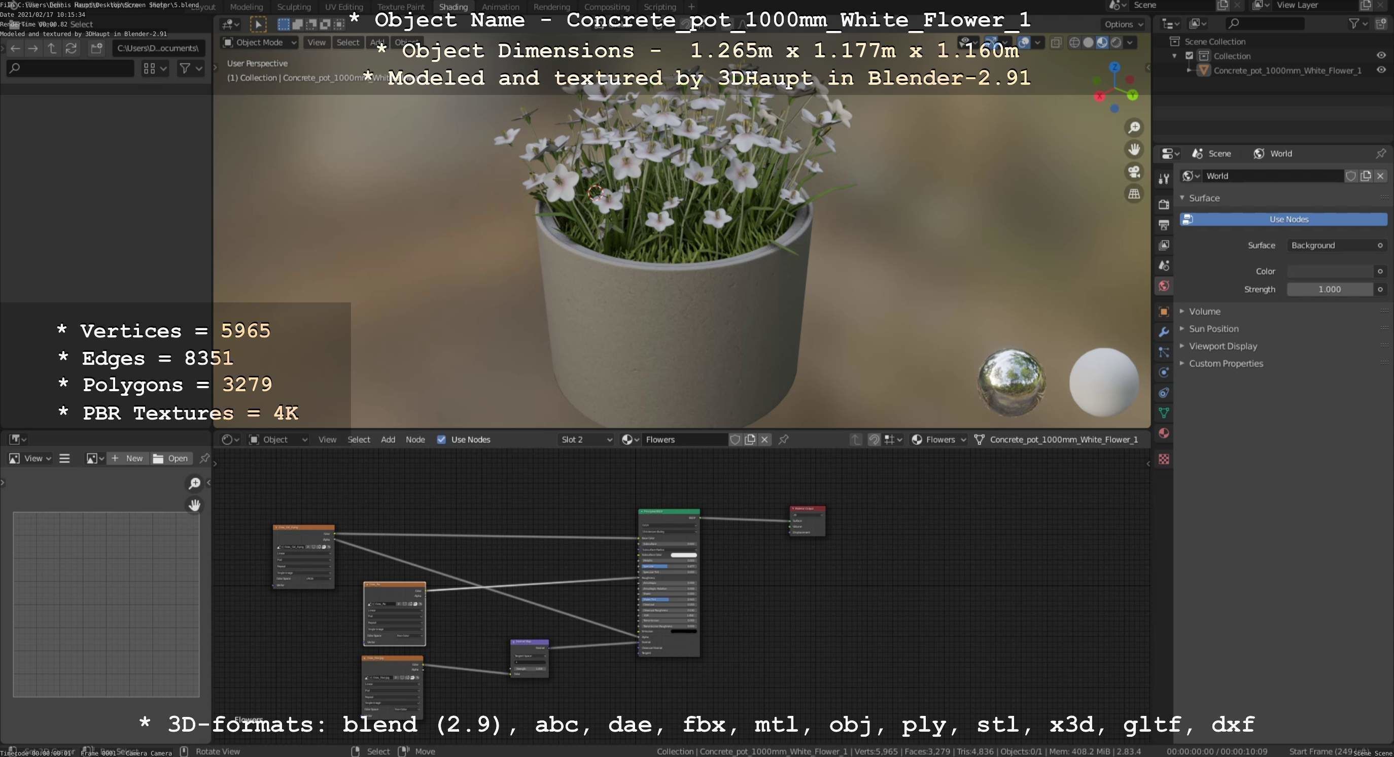Concrete Pipe Pot 1000mm with White Version 1 Low-poly 3D model_66