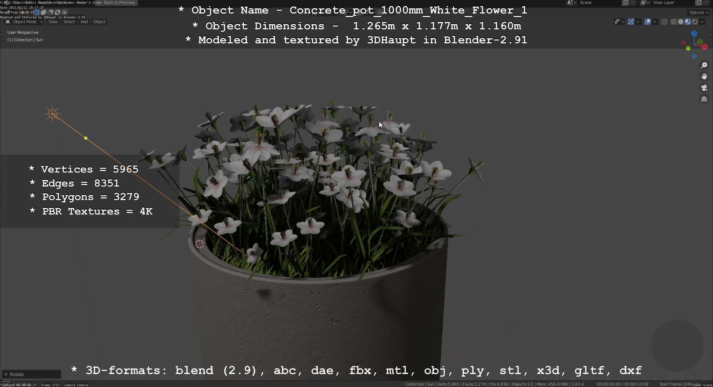 Concrete Pipe Pot 1000mm with White Version 1 Low-poly 3D model_70