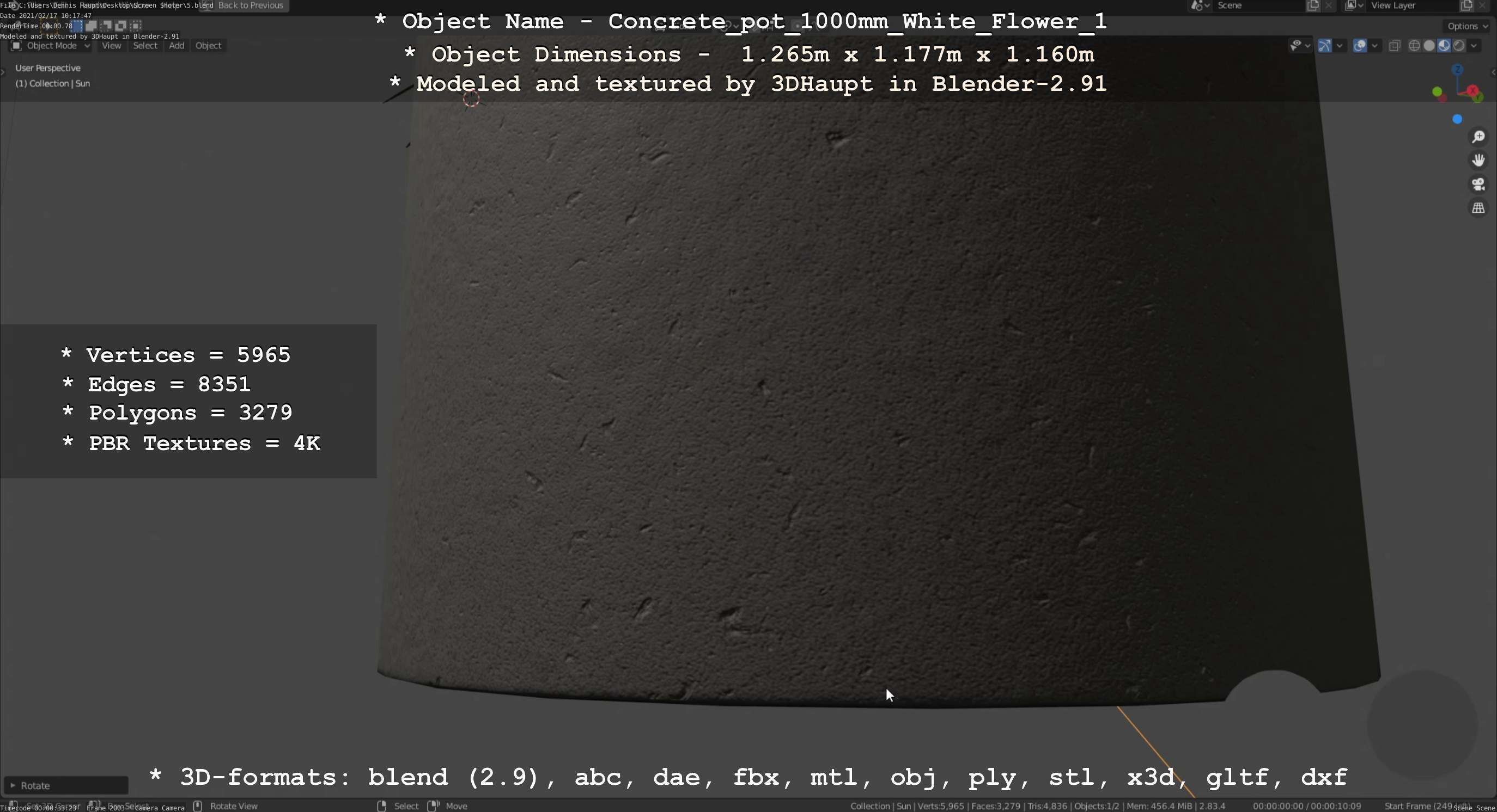 Concrete Pipe Pot 1000mm with White Version 1 Low-poly 3D model_81